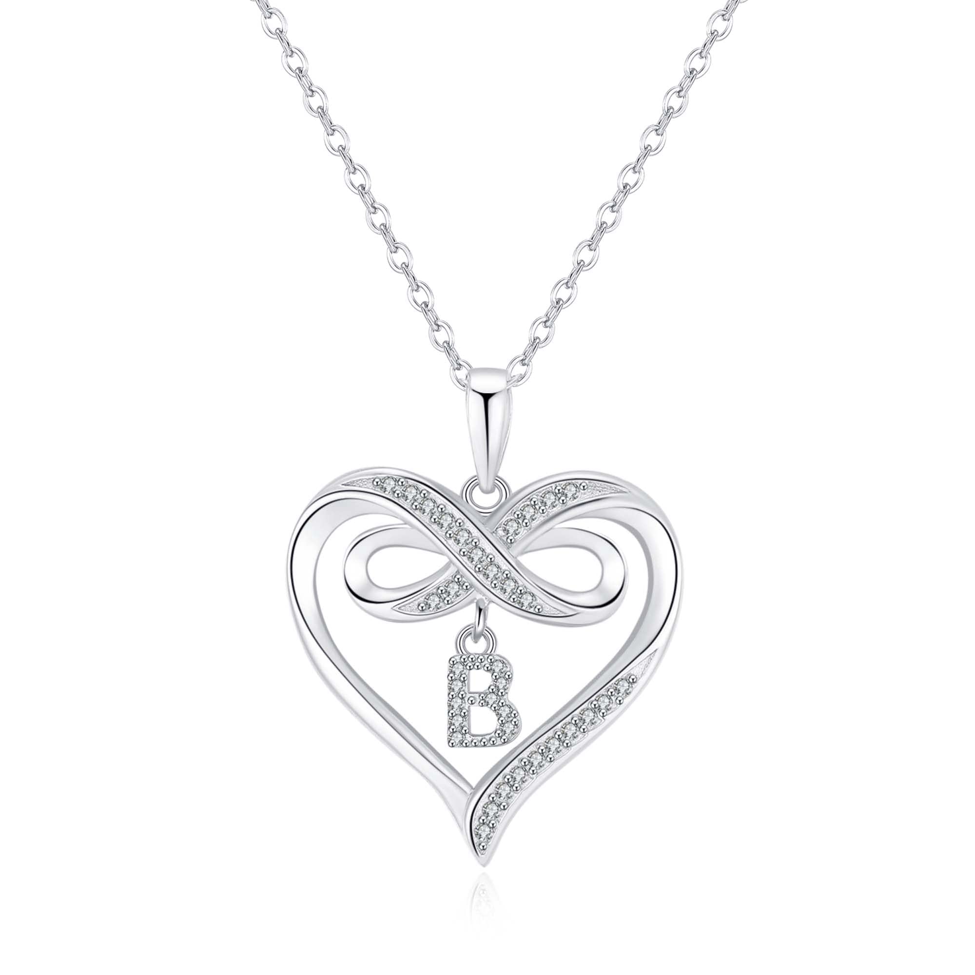 Infinity Heart Initial Necklace for Women - 925 Sterling Silver Personalized Name Necklace | Dainty Heart Pendant Jewelry Gift for Her, Teen Girls, Wife | Perfect for Valentine's Day, Anniversary, Birthday & Everyday Wear