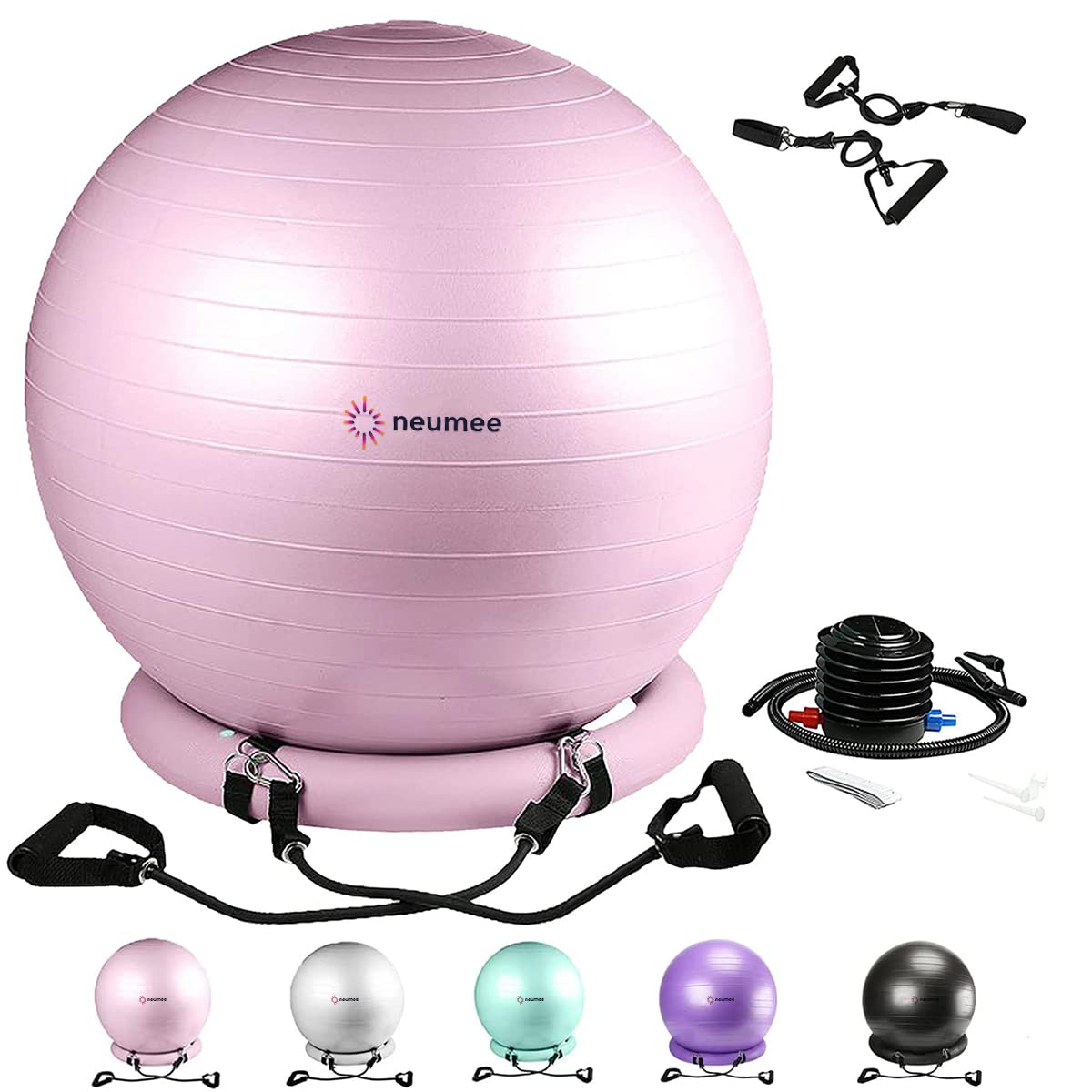 Stability Ball Chair with Resistance Bands - 65cm Yoga Ball for Office & Home Gym Workouts