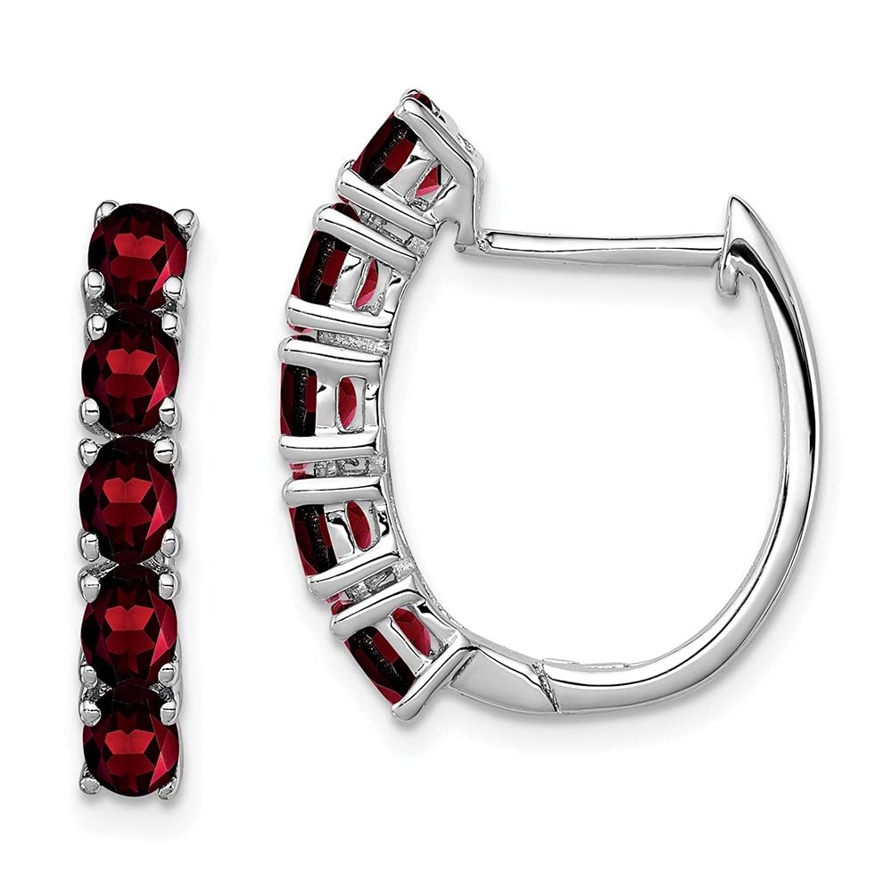 Sterling Silver Rhodium-Plated Oval Gemstone Hinged Hoop Earrings for Women - Elegant Fine Jewelry for Parties, Weddings & Everyday Wear