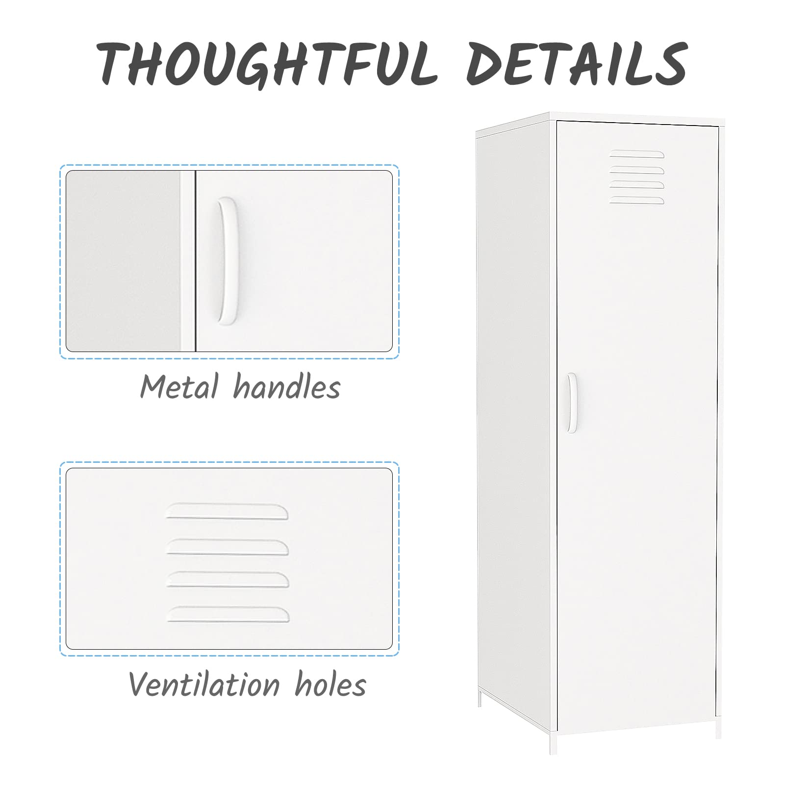 Steel Locker Cabinet with Hanging Rod & Shelves - White Metal Storage Locker for Bedroom, School & Classroom - Perfect for Organizing Toys, Clothes & Accessories