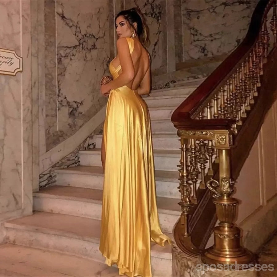 Elegant Gold Sheath Halter High Slit Long Prom Dress for Women - Perfect for Evening Gala, Homecoming & Formal Events
