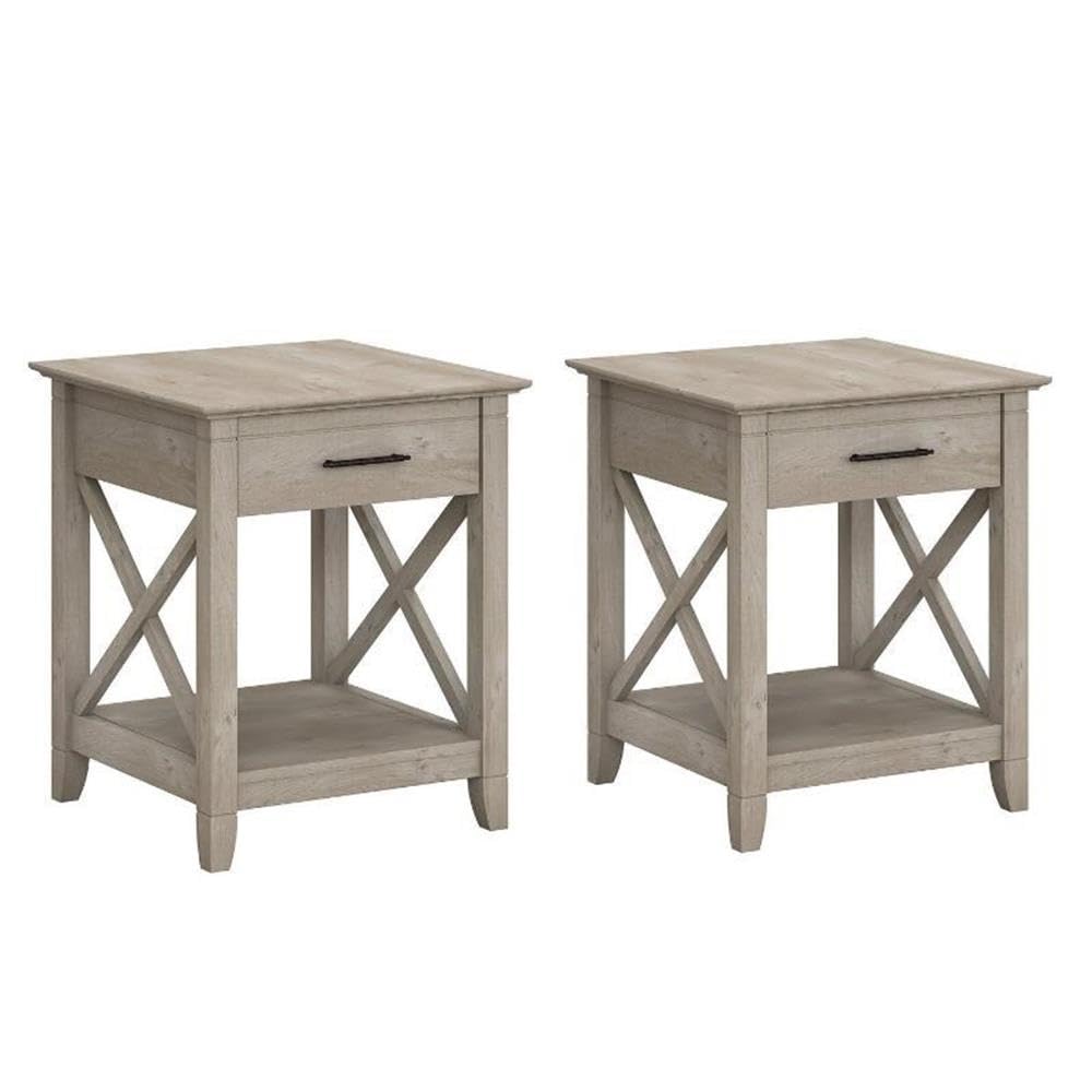 Home Square 2-Piece Wood End Table Set with Storage Shelf in Washed Gray - Perfect for Living Room, Bedroom & Small Space Furniture