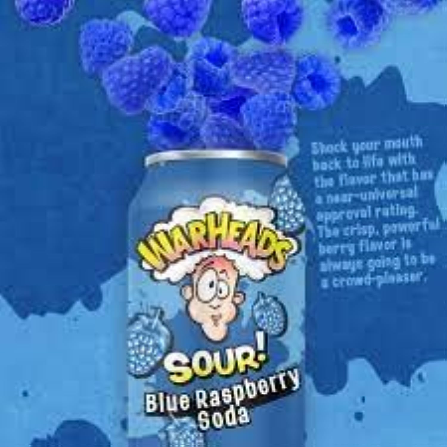 Warheads Sour Soda Blue Raspberry Flavor - 12 Pack (355ml Each) | Tart & Tangy Candy-Inspired Drink for Parties, Gaming Sessions & Summer Refreshment