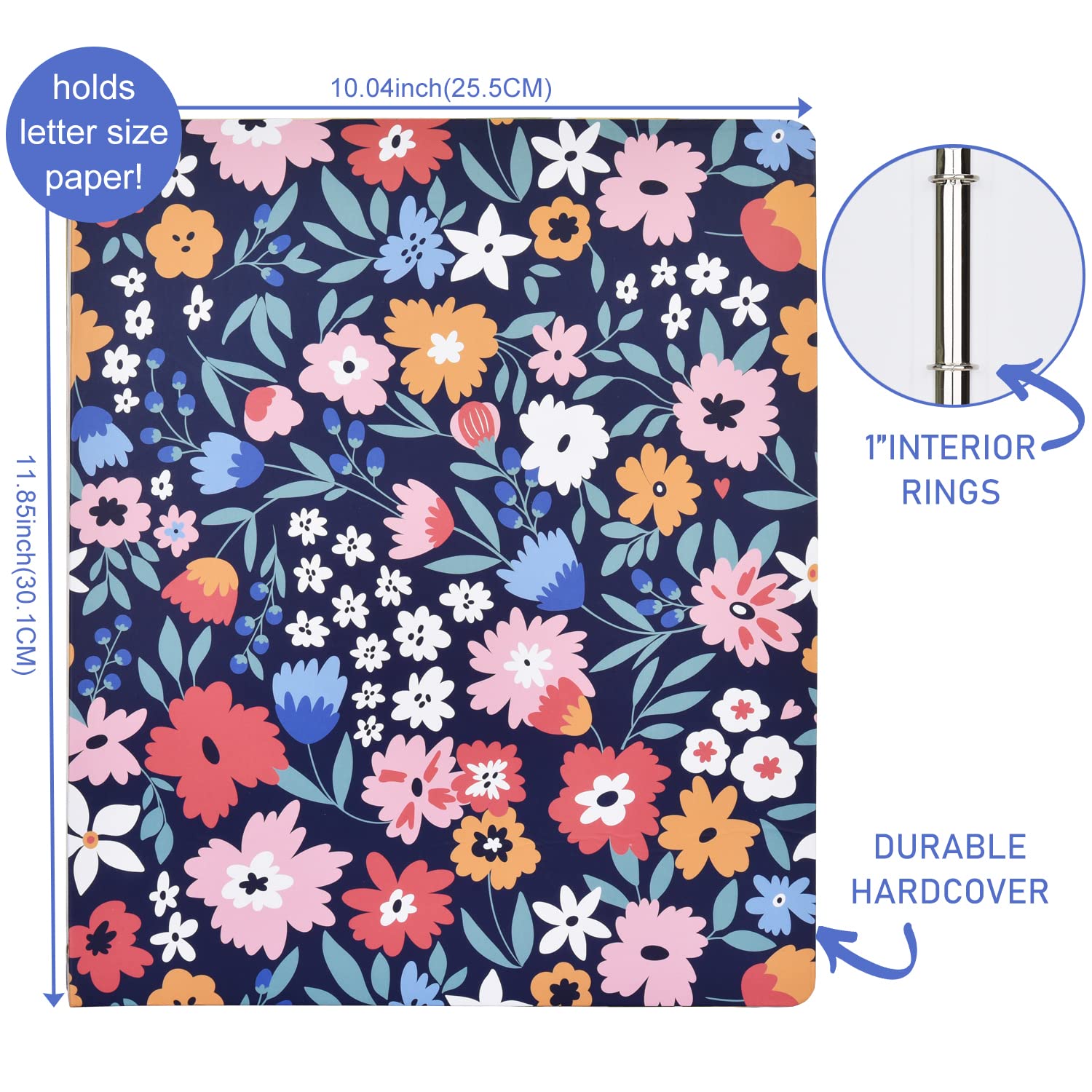 Floral Art Deco Hardcover 3-Ring Binder for Letter Size Paper - 1 Inch Round Rings, 2 Interior Pockets - Elegant School & Office Organizer for Notes, Documents & Presentations | Perfect for Students, Teachers & Professionals