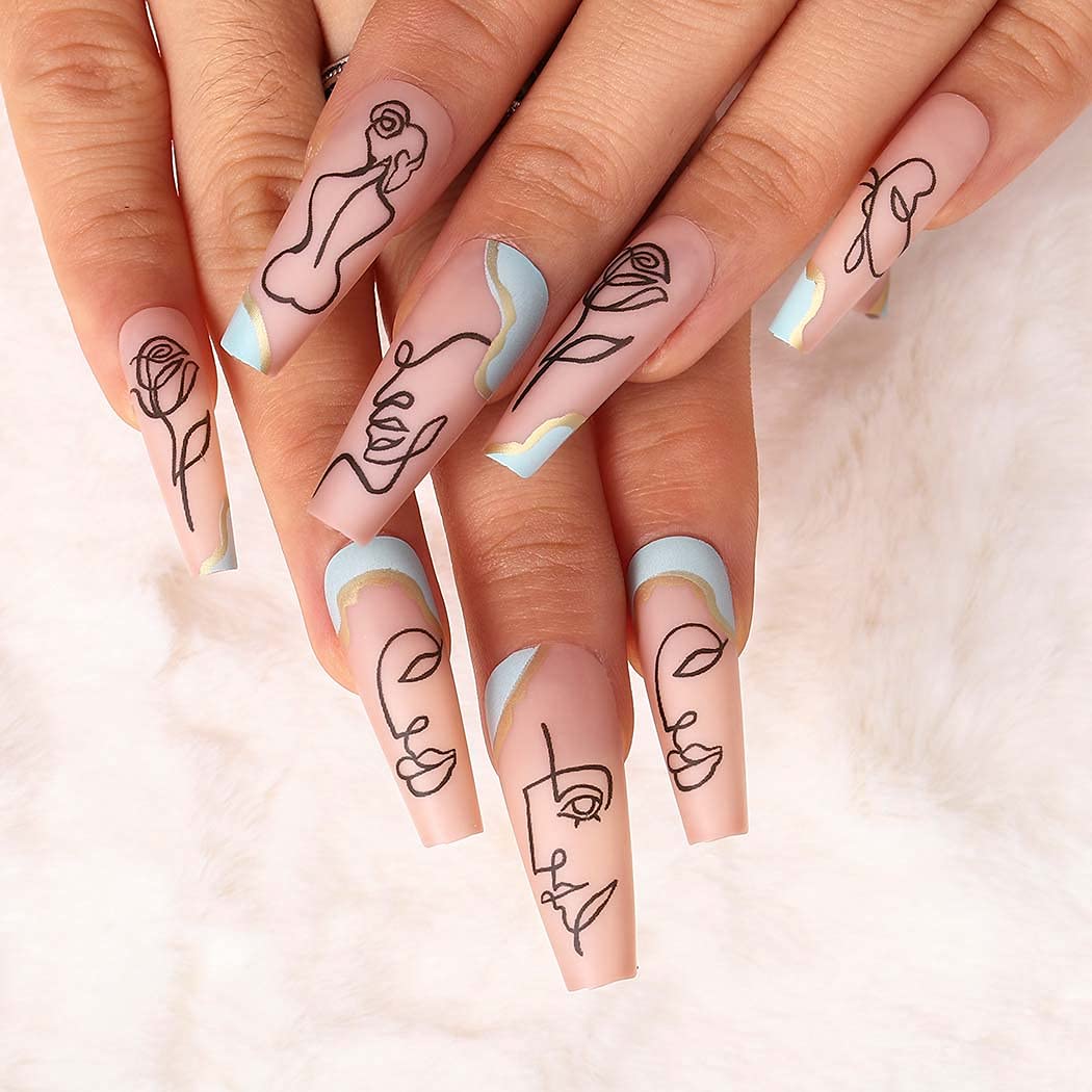24pcs Coffin Extra Long Press on Nails - Glossy Acrylic Fake Nails with Elegant Designs for Women & Girls | Halloween Ballerina False Nails | Perfect for Parties, Cosplay & Special Occasions