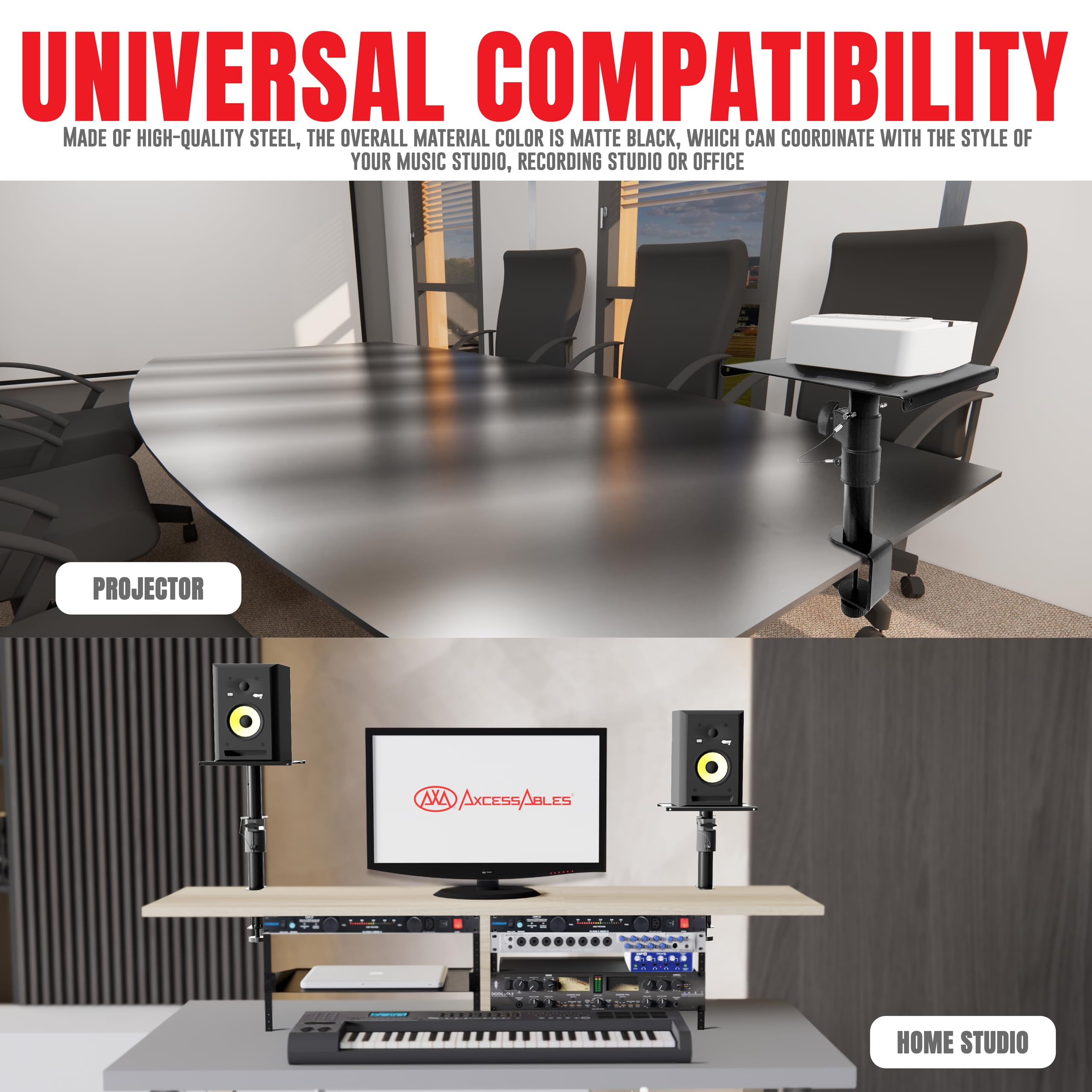 AxcessAbles Adjustable Clamp-On Studio Monitor Speaker Stands (Pair) - Height Adjustable Desk Mount for Studio Monitors & Bookshelf Speakers | Perfect for Home Studios, Gaming Setups & Office Workspaces