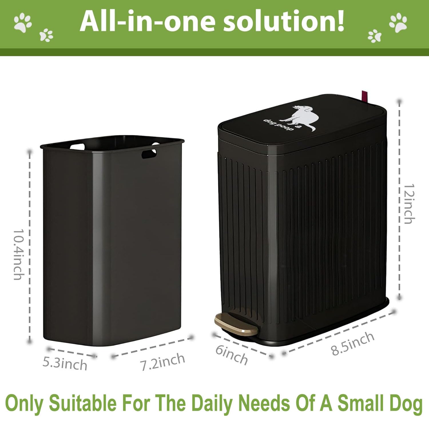 5L Dog Waste Trash Can with Lid & Foot Pedal - Outdoor Pet Poop Station with Inner Bucket & 100 Waste Bags - Perfect for Backyard, Garden & Bathroom Use