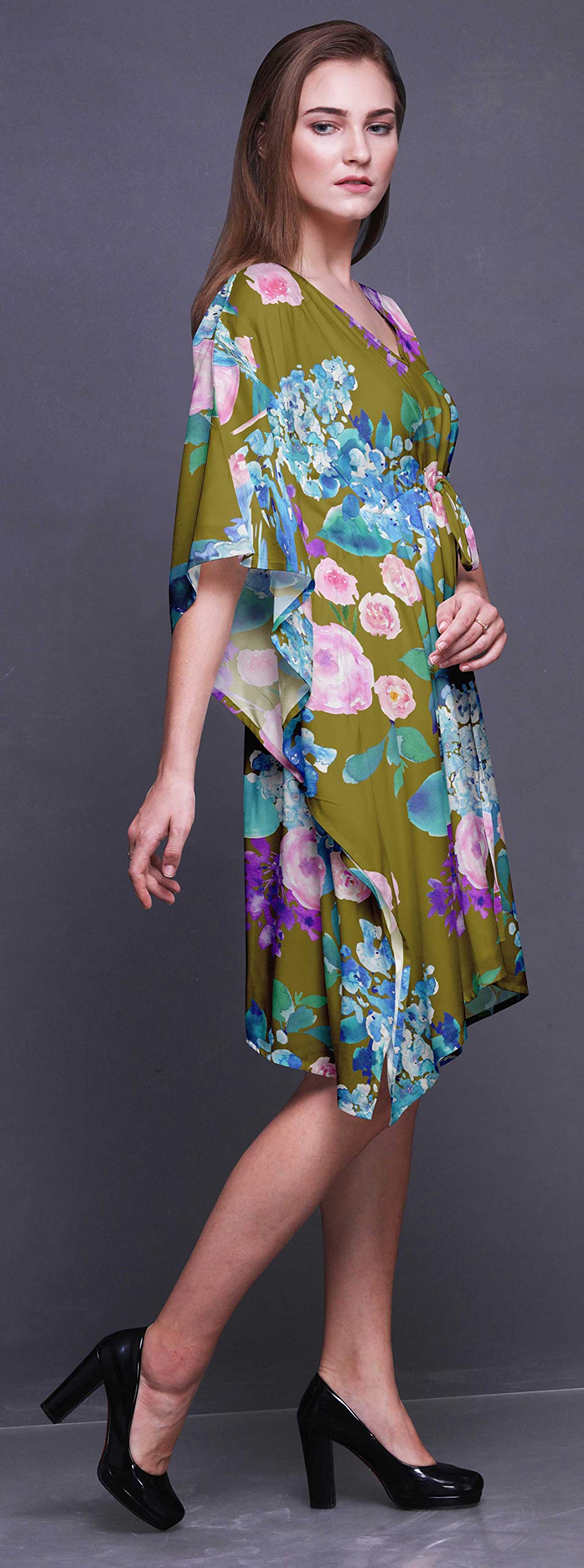 Bimba Women's Short Caftan Midi Dress - Beach Cover Up, Swimwear Wrap, Boho Summer Dress for Pool, Vacation & Resort Wear