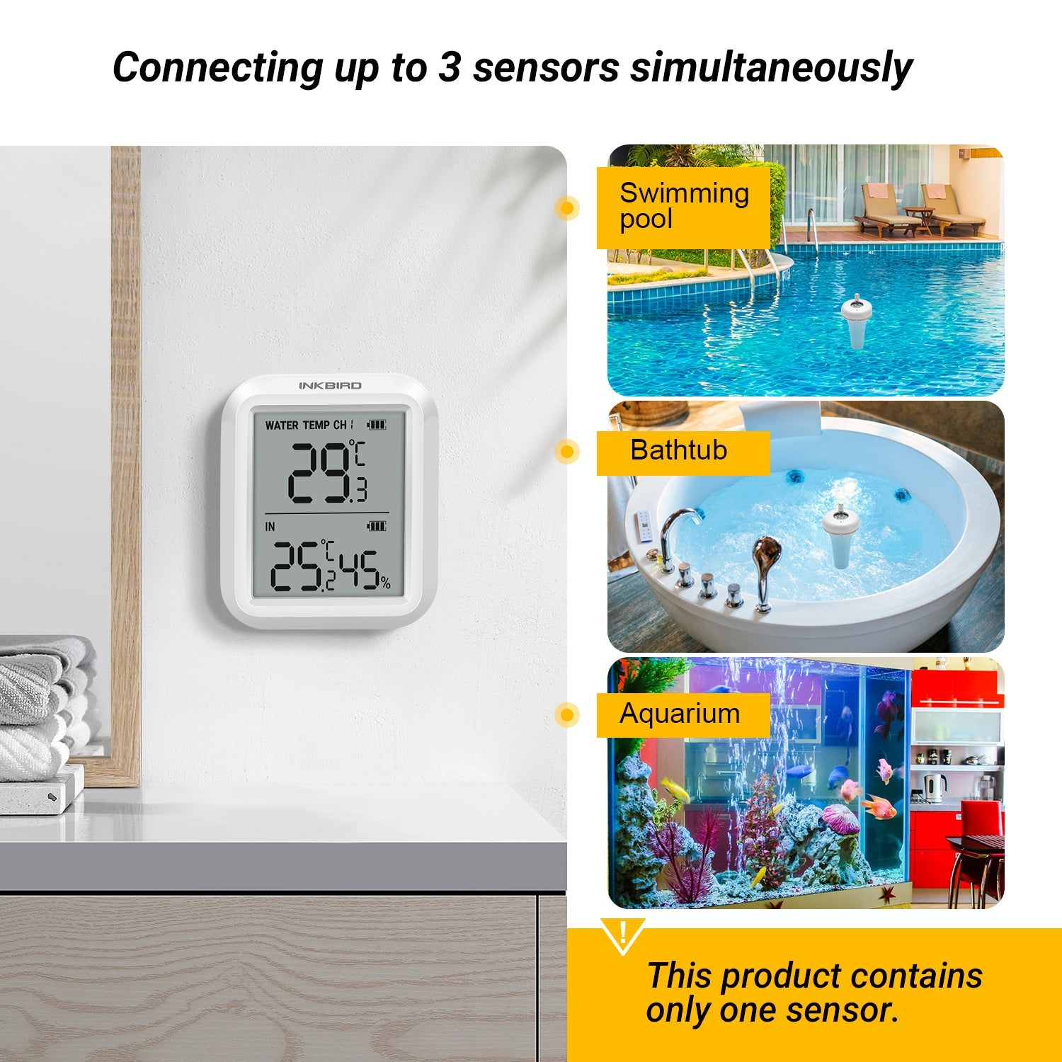 Wireless Pool Thermometer Set IBS P01R - Accurate Water Temperature Monitor for Swimming Pools, Spas & Hot Tubs - Perfect for Home, Vacation & Outdoor Water Activities