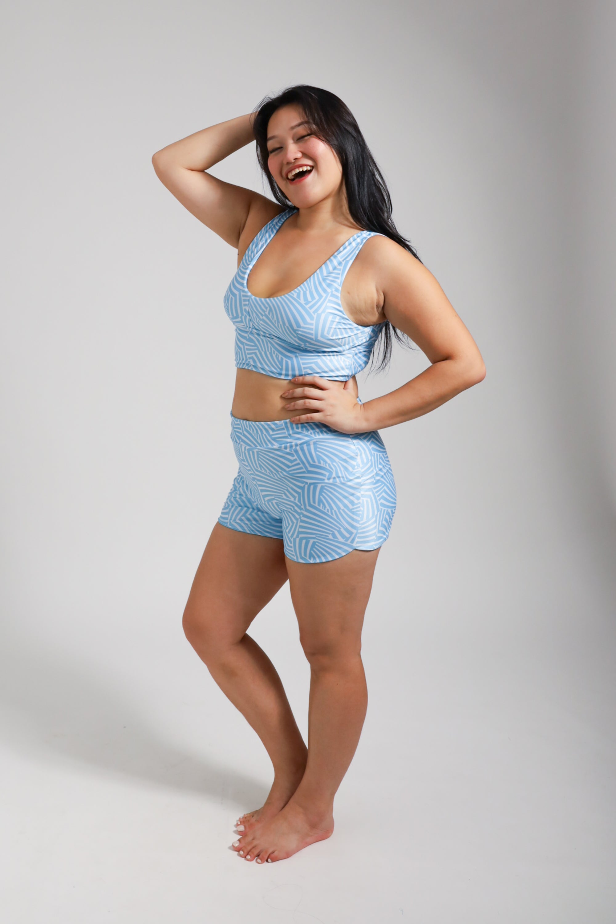Sipadan Reversible Bikini Top - Sky Blue Wave Print | Women's Swimwear | Beach & Pool Party Wear