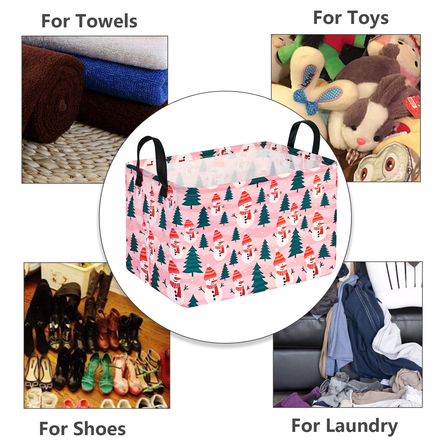 Pink Snowman Baby Storage Basket Cube - Waterproof Kids Hamper & Toy Organizer for Nursery, Clothes, Books | Girls Room Decor & Shelf Storage Solution | Perfect for Baby Shower Gifts & Toddler Bedroom Organization