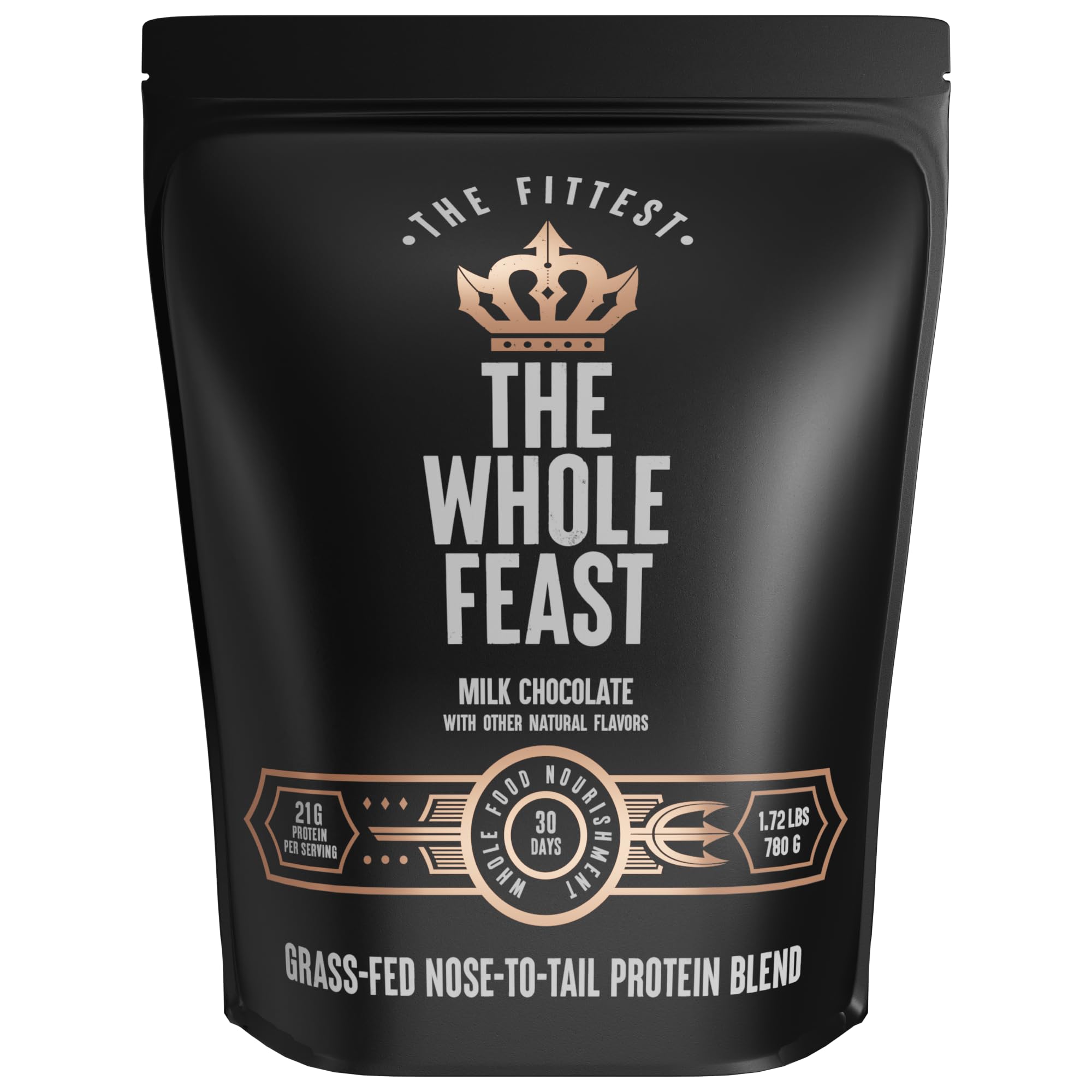 The Fittest Whole Feast Beef Protein Powder - Milk Chocolate Flavor | Nose to Tail Carnivore Blend with Liver, Colostrum & Bone | 21g Protein, 14g Collagen & BCAAs | Ideal for Post-Workout Recovery, Keto & Paleo Diets