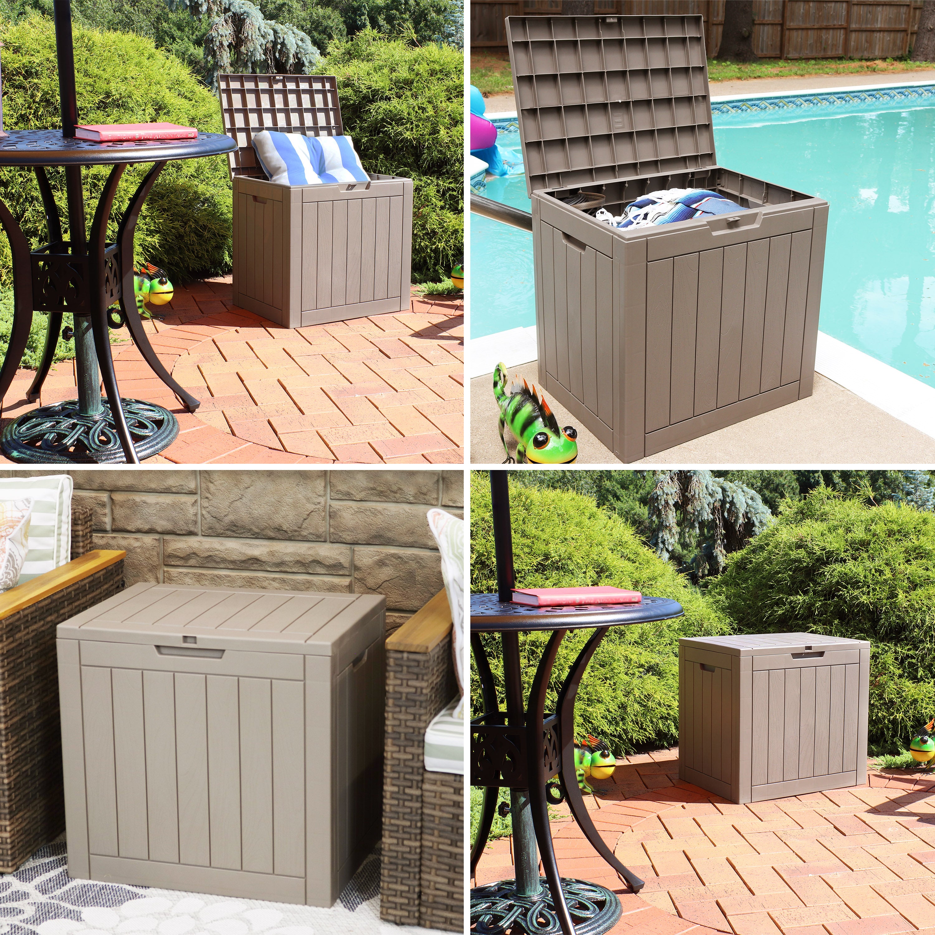 Sunnydaze 32 Gallon Small Deck Storage Box with Lockable Lid - Outdoor Patio Furniture Organizer for Cushions, Pillows, and Garden Tools