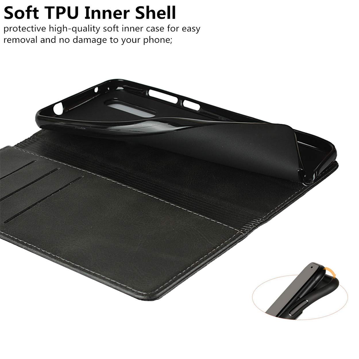 Premium PU Leather Magnetic Wallet Case for Motorola One Action - 3 Card Slots Holder with Soft Inner Shell & Kickstand | Dark Gray | Perfect for Work, Travel & Everyday Protection