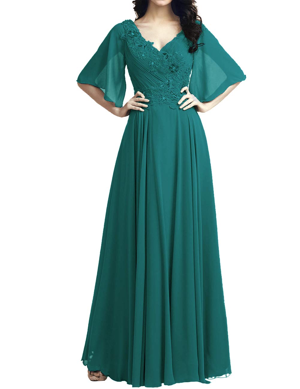 Elegant Long Chiffon Mother of the Bride Dress with Lace Appliques - Formal Wedding Gown for Mother of Groom & Special Occasions | Perfect for Weddings, Evening Galas & Formal Events