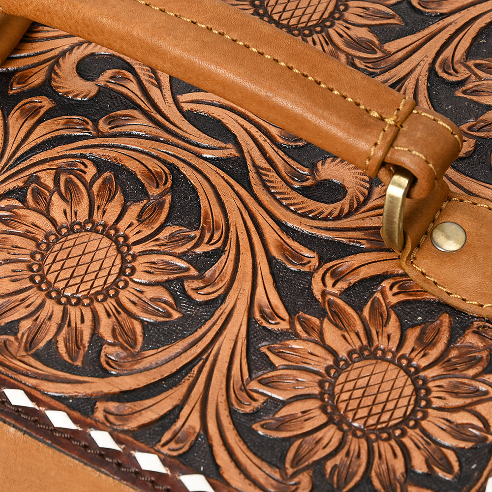 Genuine Leather Western Handbag for Women - American Darling Adbga454E Jewelry Case with Hand Tooled Hair Design | Perfect for Cowgirl Style, Rodeo Events & Western Fashion Accessories