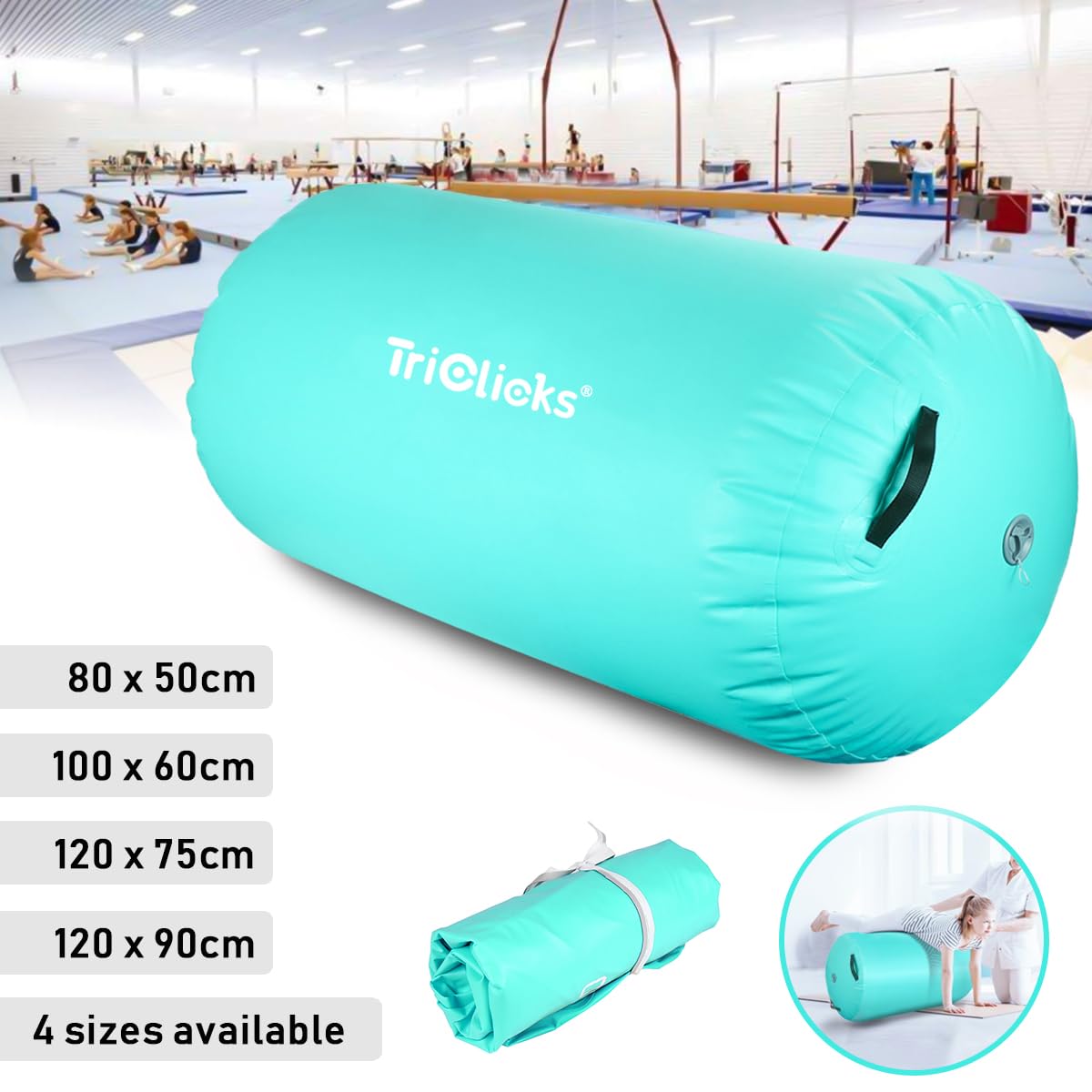 Inflatable Air Roller Gymnastics Barrel - Tumbling Training Mat for Back Handsprings, Stretching & Yoga | Home Gym Equipment for Kids & Adults | Perfect for Gymnastics Practice, Physical Therapy & Fitness Training