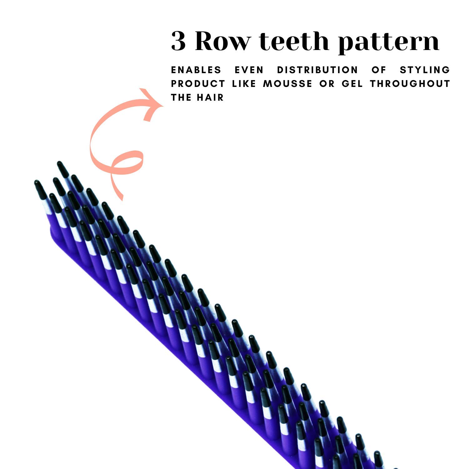 Professional 3-Row Hair Comb for Men & Women - Tangle-Free Styling with 3-Line Teeth Pattern - Navy Blue | Perfect for Teasing, Taming & Volumizing Hair at Home or Salon