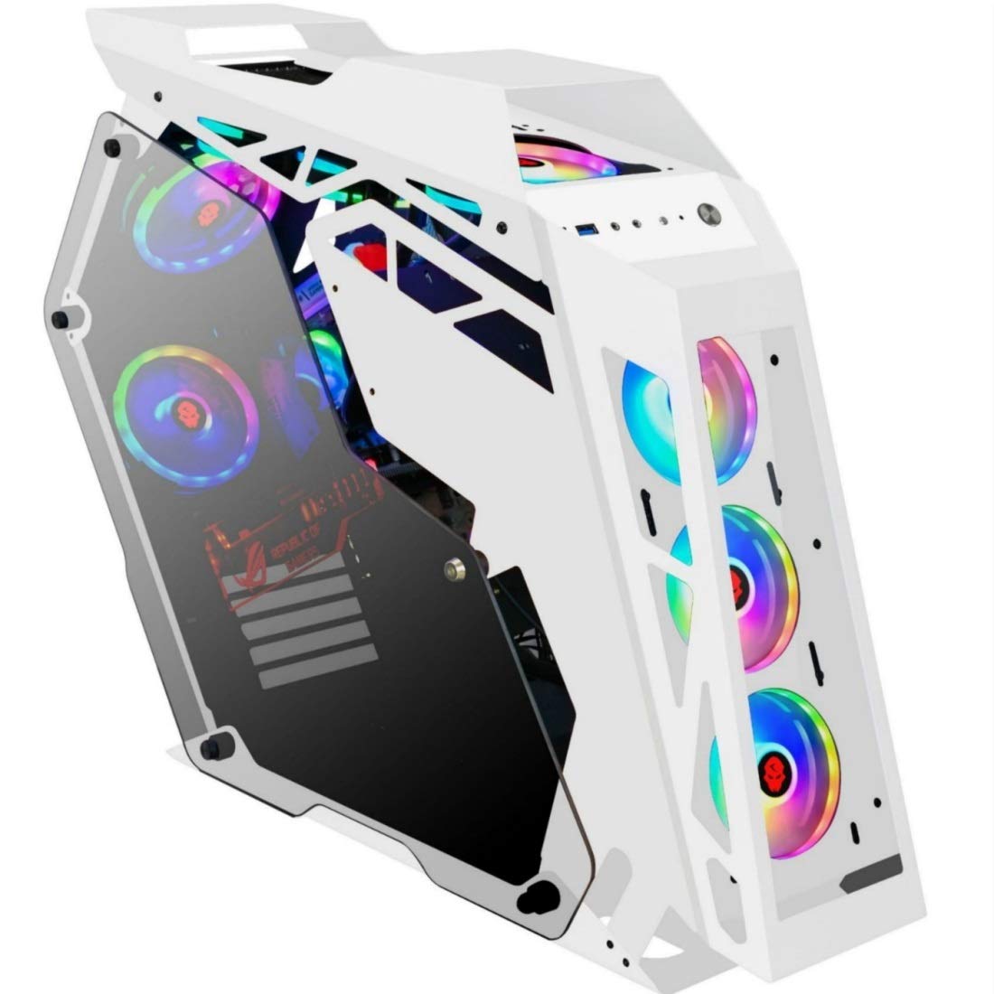 YHMC HDZY ATKK Mid Tower Gaming PC Case - Big Coffee White, High Airflow Design for Gaming & Internet Cafe Computers - Perfect for Esports, Streaming & High-Performance Builds