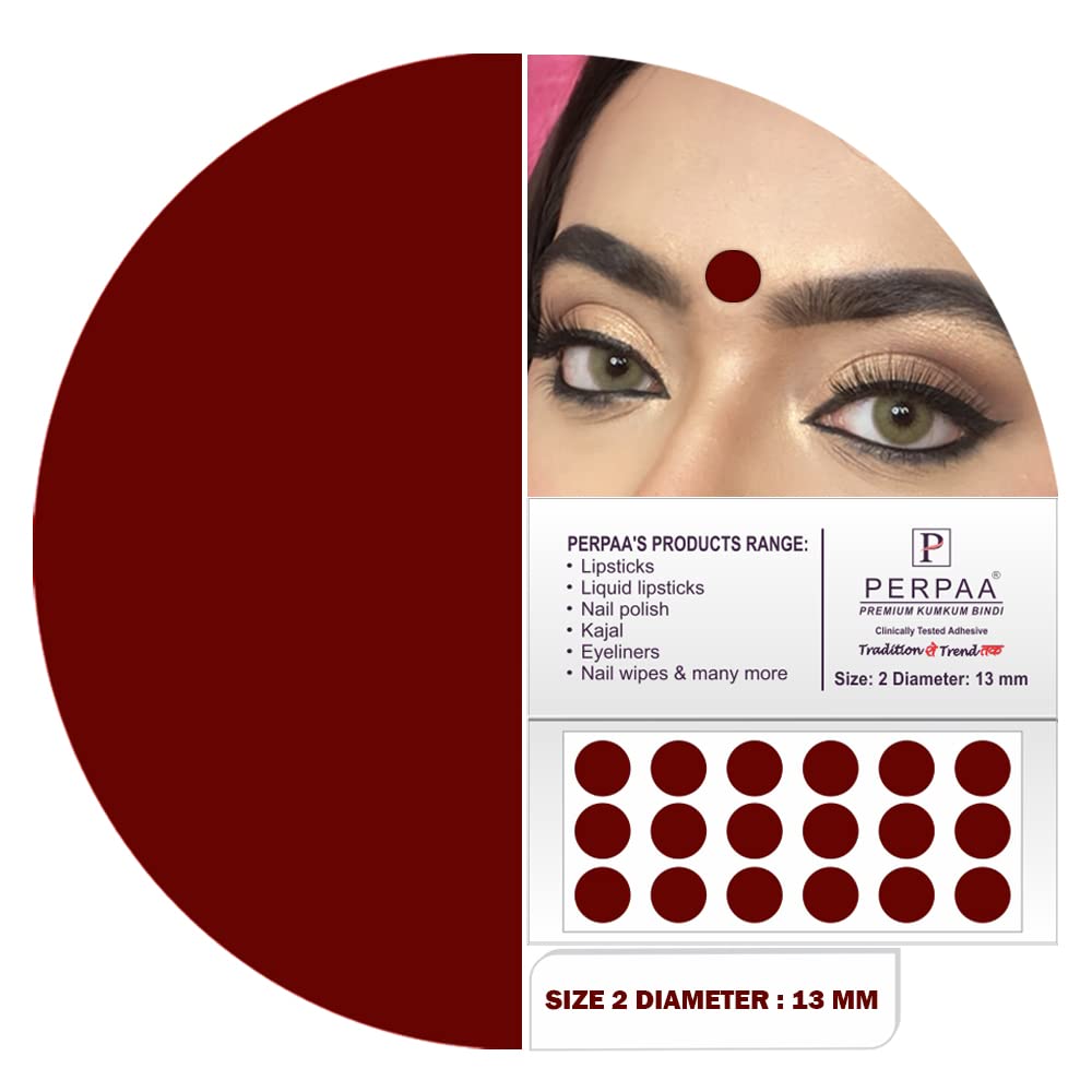 PERPAA Dark Maroon Round Kumkum Forehead Sticker Bindis for Women - Pack of 3 Flats (Dark Maroon Combo No.45) - Traditional Indian Bindi for Festivals, Weddings & Daily Wear