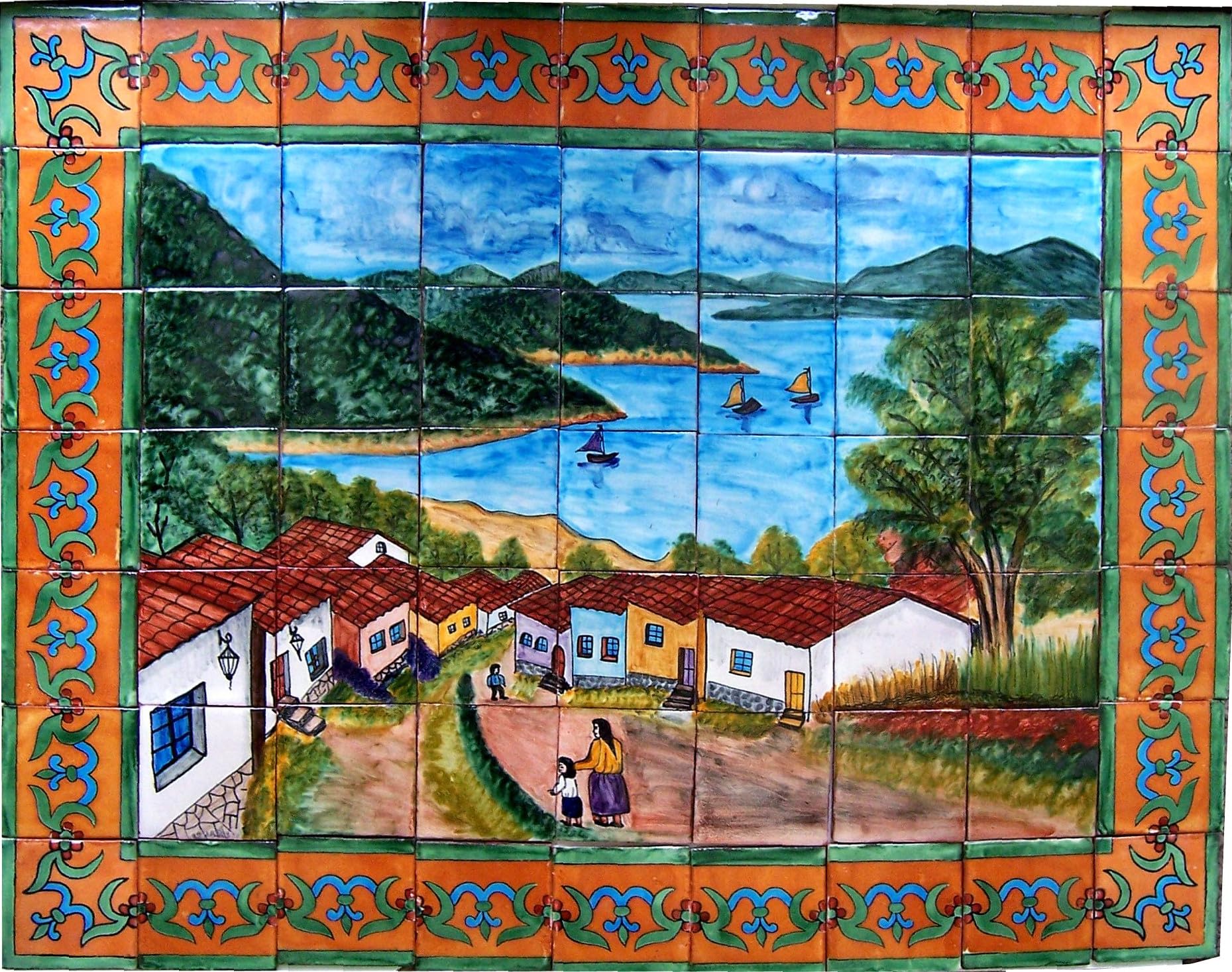 Hand-Painted Talavera Tile Mural - Authentic Patzcuaro Lake Clay Art - Mexican Folk Art Wall Decor for Kitchen Backsplash, Bathroom, or Outdoor Spaces