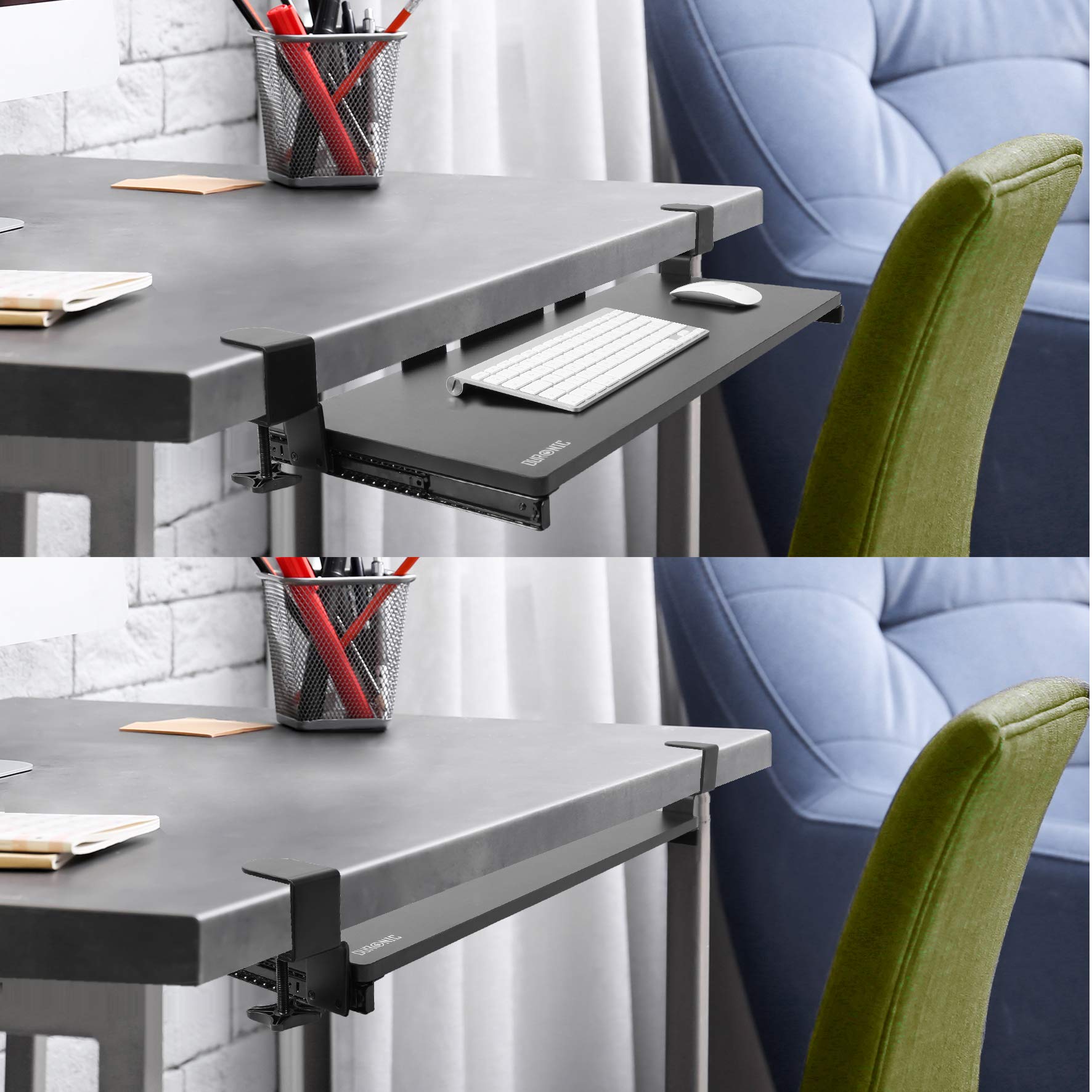 Duronic DKTPX2 Ergonomic Keyboard Drawer - Under Desk Pull-Out Tray for Keyboard & Mouse | Space-Saving Desk Extender | Improves Posture for Office & Gaming Setup