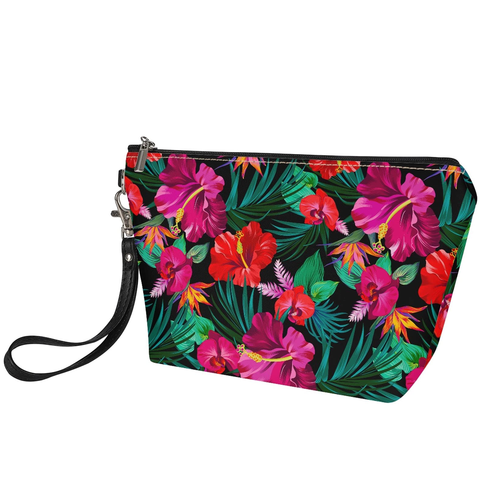 Hawaii Floral Print Travel Cosmetic Bag for Women - Large Fashion Makeup Organizer with Zipper Pouch - Perfect for Vacations, Beach Trips & Daily Essentials Storage
