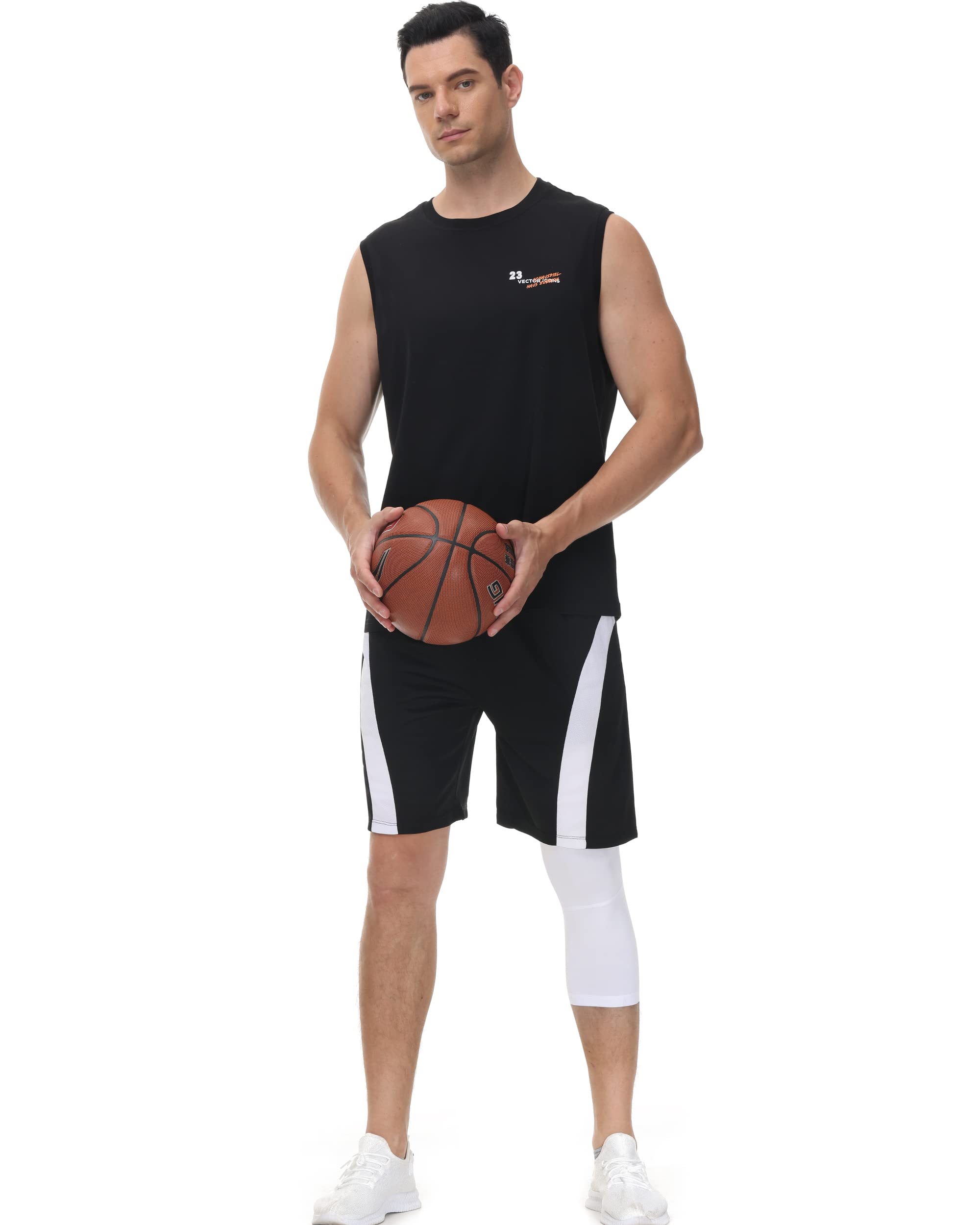 Roadbox Men's One Leg Compression Pants - 3/4 Length Basketball Leggings for Athletic Performance & Muscle Support | Moisture-Wicking Sports Base Layer for Running, Training & Gym Workouts