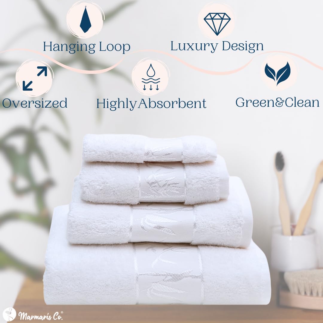 Luxury 4-Piece Super Soft Bath Towel Set - Premium Bamboo Viscose & Turkish Cotton for Spa-Like Experience | Perfect for Bathroom, Beach, Gym & Hotel Use