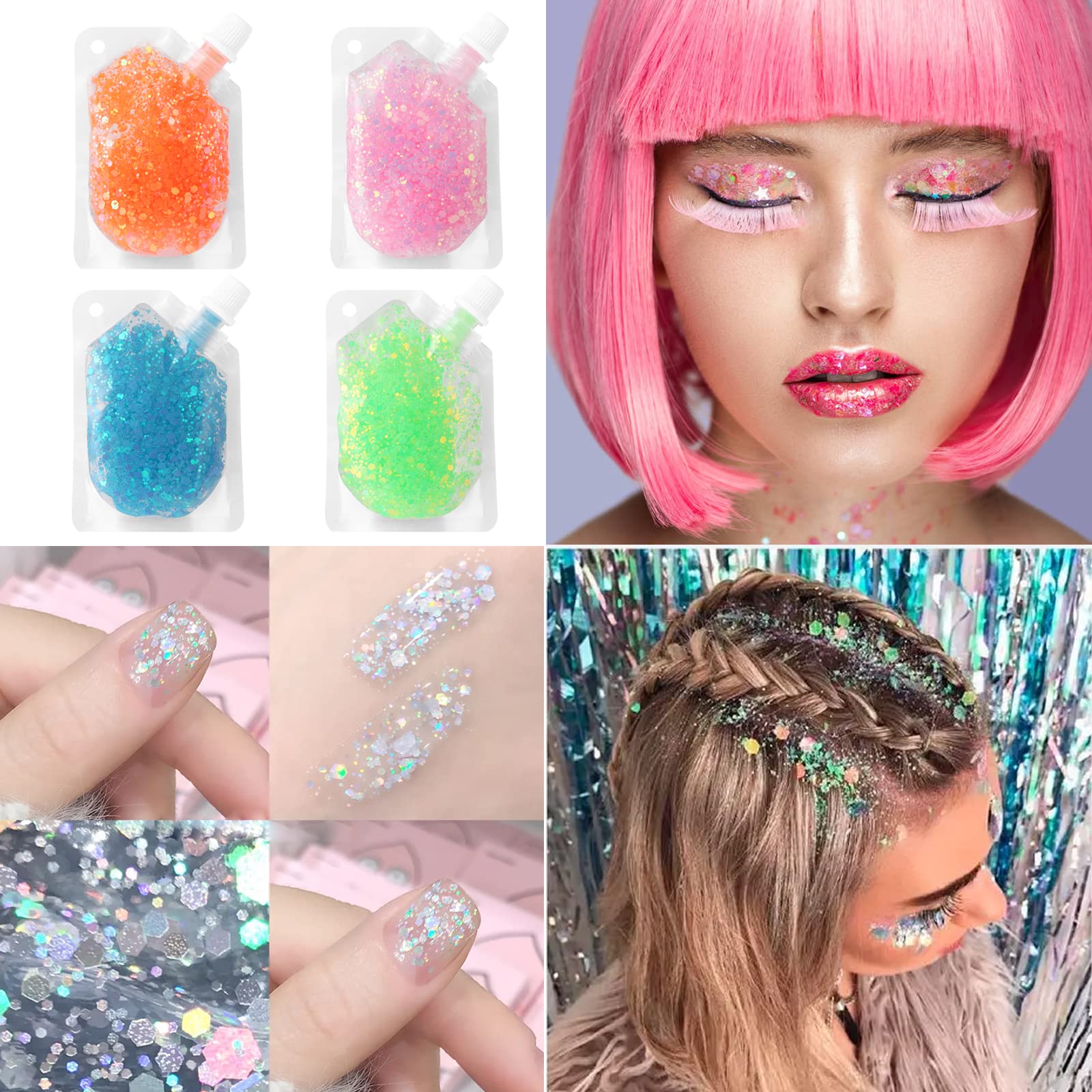 MEICOLY Glow in The Dark Body & Face Glitter Gel - Luminous Halloween Chunky Sequins, Self-Adhesive Neon UV Blacklight Glitter for Women | Perfect for Parties, Festivals, Raves & Nightclubs (Blue)