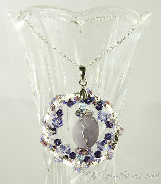 Violetta Lilac Agate Crystal Bead Pendant Necklace - Handmade Jewelry for Women, Boho Chic Accessory - Perfect for Meditation, Yoga & Spiritual Healing