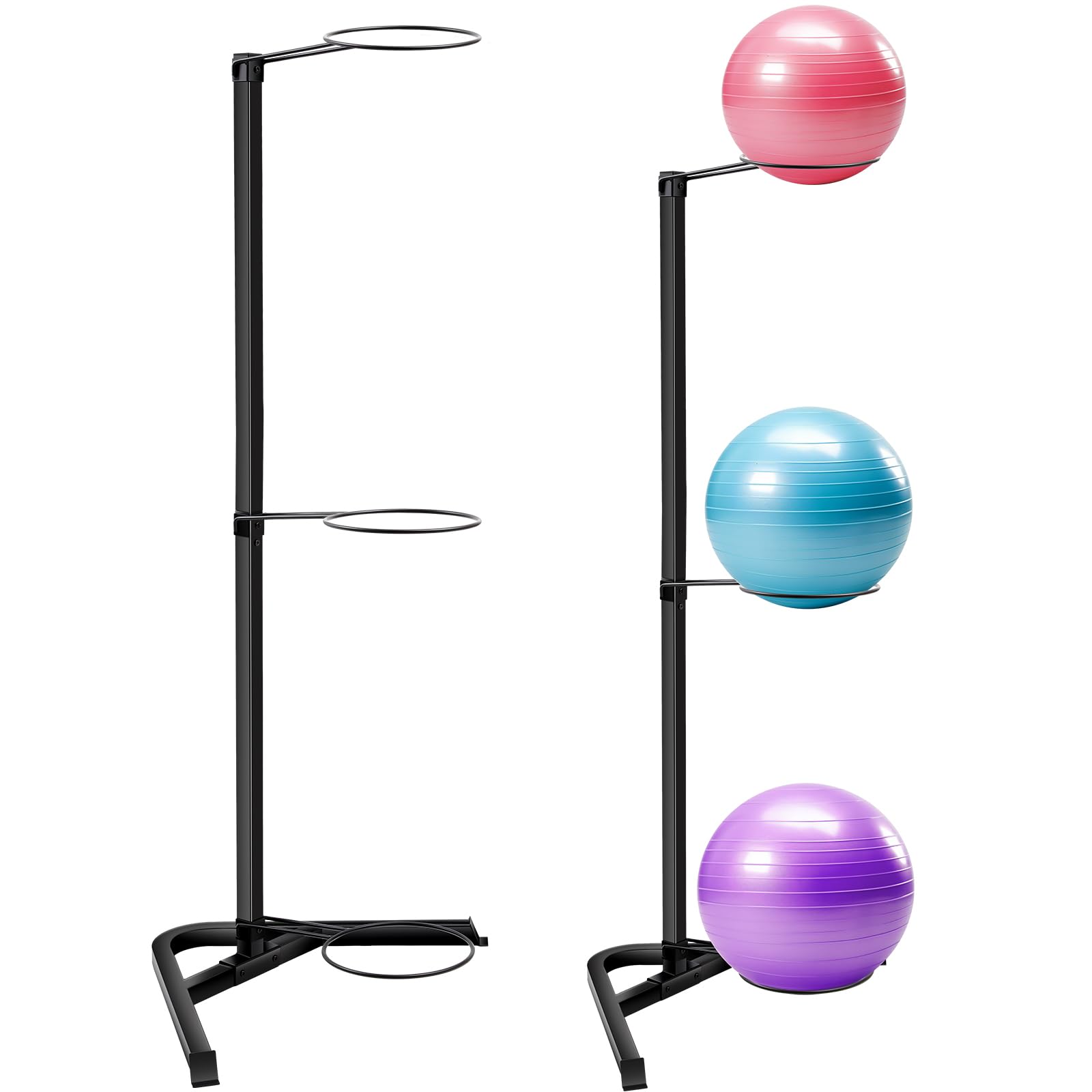 Blulu Vertical Yoga Ball Holder Stand - Heavy Duty Steel Frame Stability Ball Rack for Home & Commercial Gyms - Stores 3 Exercise Balls - Perfect for Yoga Studios, Fitness Centers & Home Workout Spaces