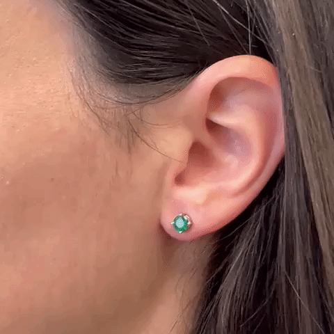14K Gold Emerald Round Stud Earrings (1.20 ct) - Elegant Jewelry for Women, Perfect for Weddings, Parties & Everyday Wear