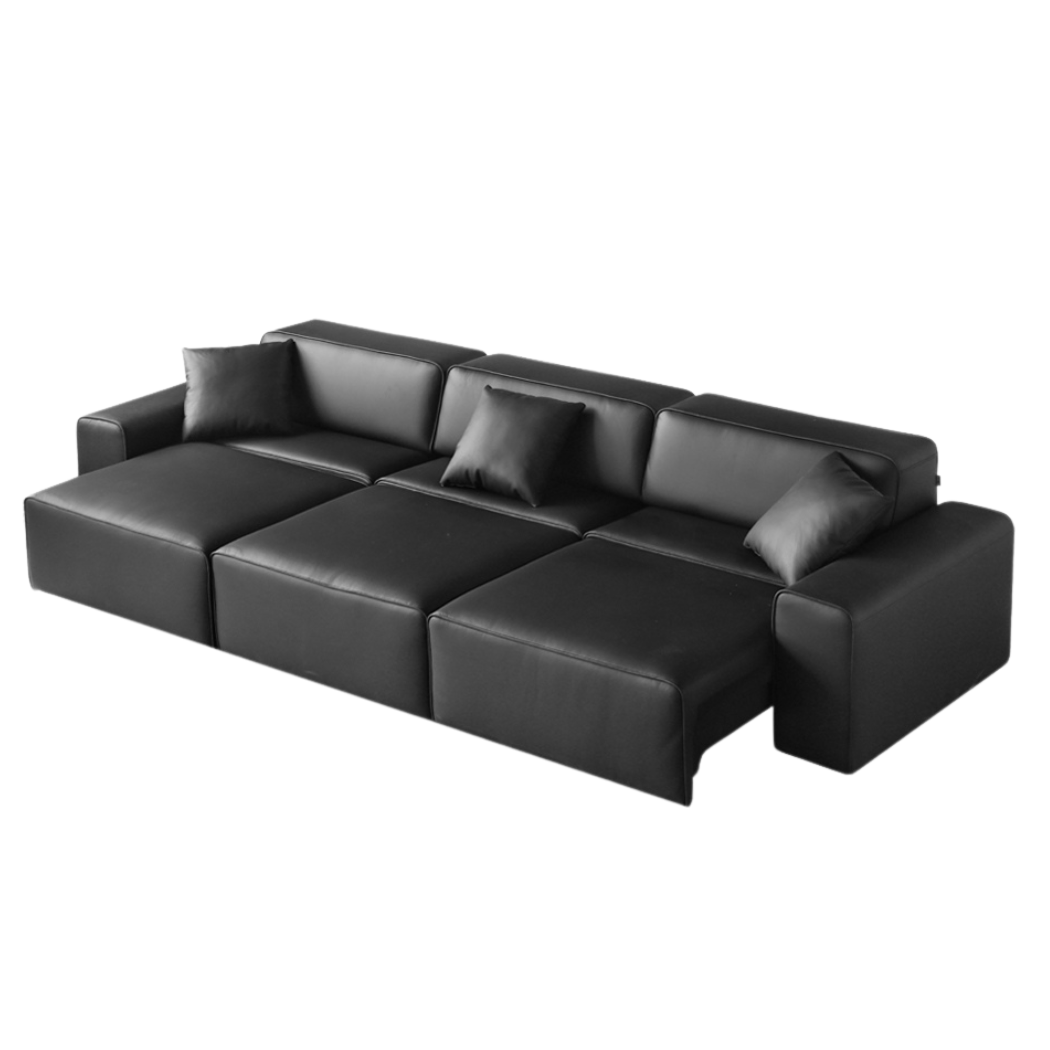 Organic Leather Art Sofa with Retractable Bed - Big Black Bull Electric Sofa Bed for Living Room, Guest Room & Small Space Comfort