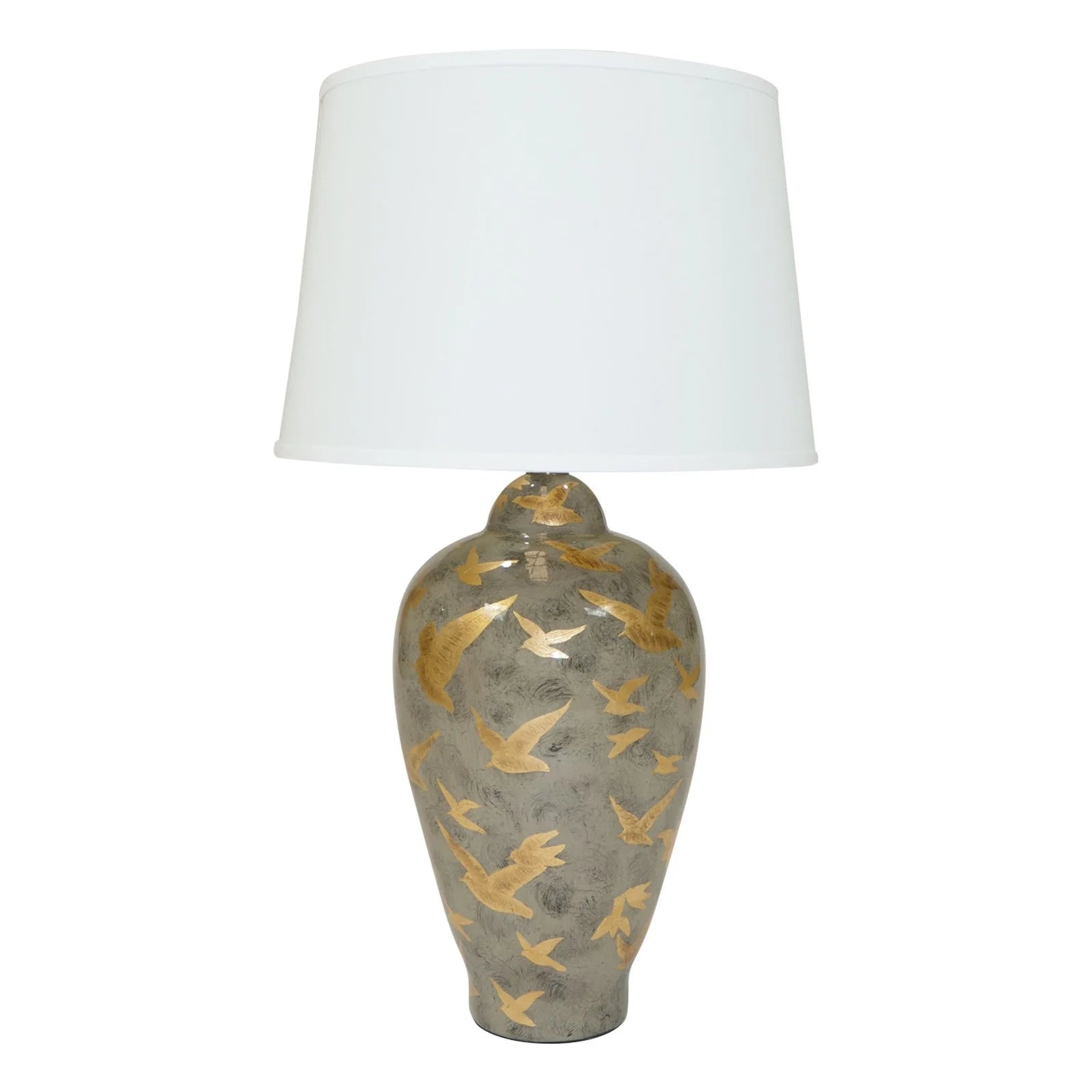 Ashford Small & Large Lamps - Charcoal Grey with Bird Pattern Finish - Perfect for Bedroom, Living Room & Office Decor