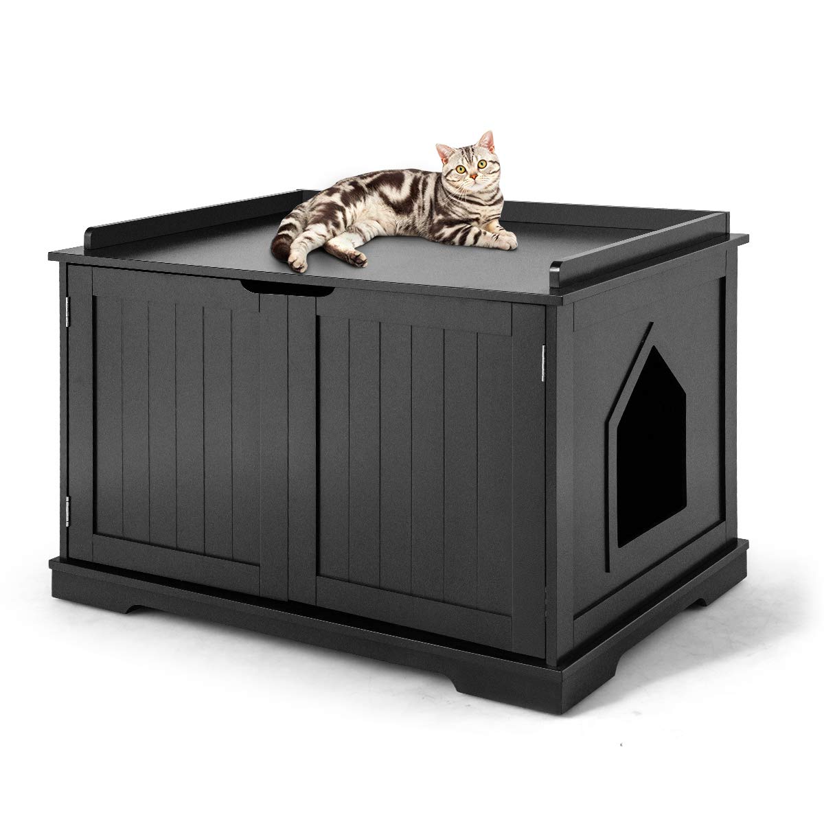 Tangkula Large Cat Litter Box Enclosure Cabinet - Decorative Double Door Pet Furniture with Storage Bench | Perfect for Living Rooms, Bedrooms & Home Decor