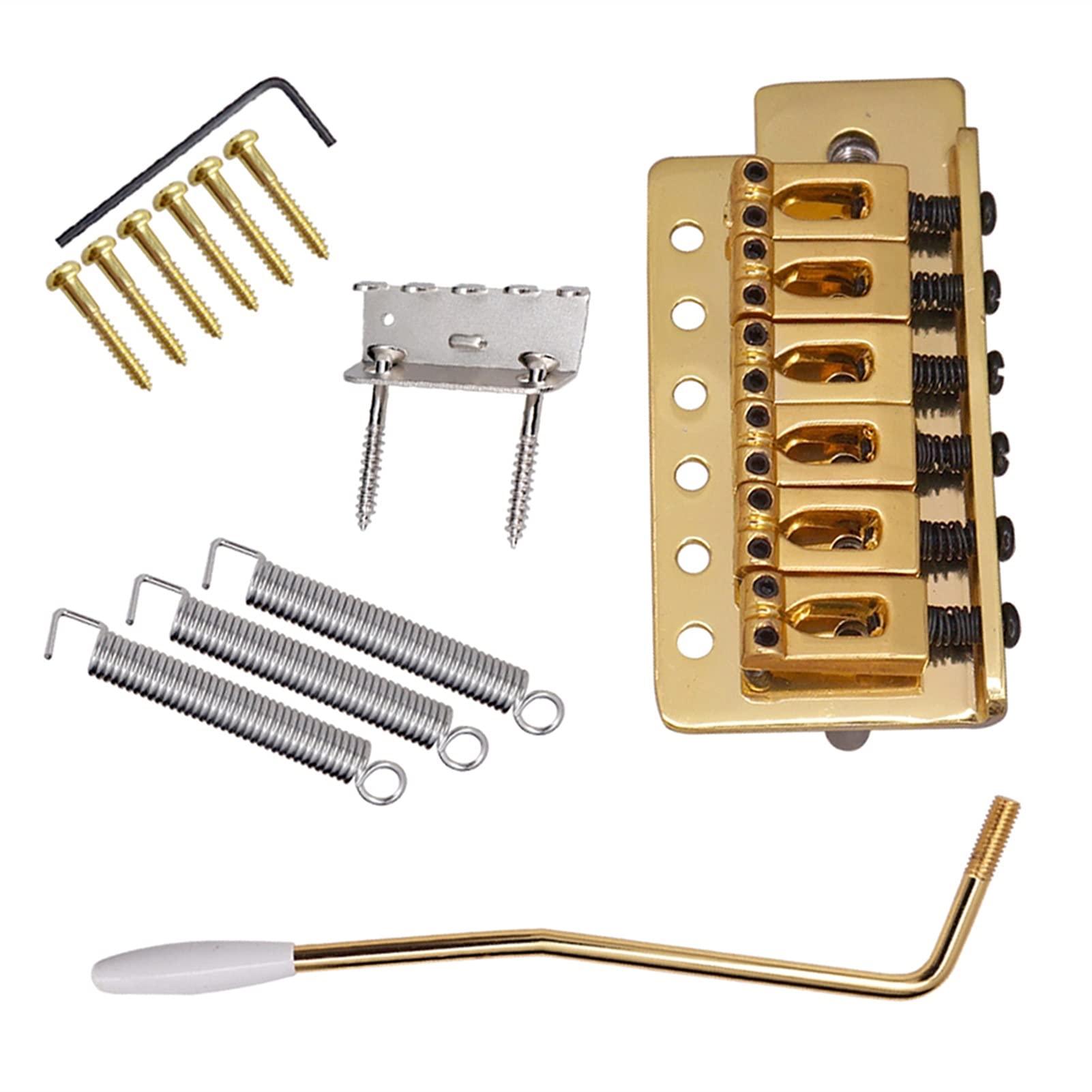 6 String Electric Guitar Bridge - Flat Saddle Tremolo System for ST Style Guitars (Gold) | Perfect for Rock, Blues & Stage Performances