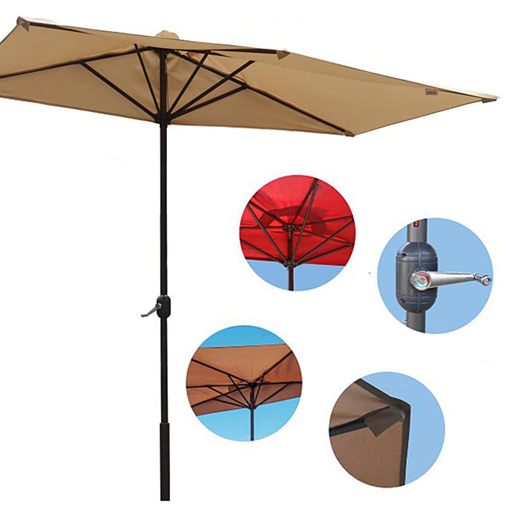 LKP Half Patio Umbrella with Crank - 5-Rib Sun Shade Canopy for Outdoor, Garden, Balcony, Wall & Window - Perfect for Shading Patios, Decks and Outdoor Seating Areas