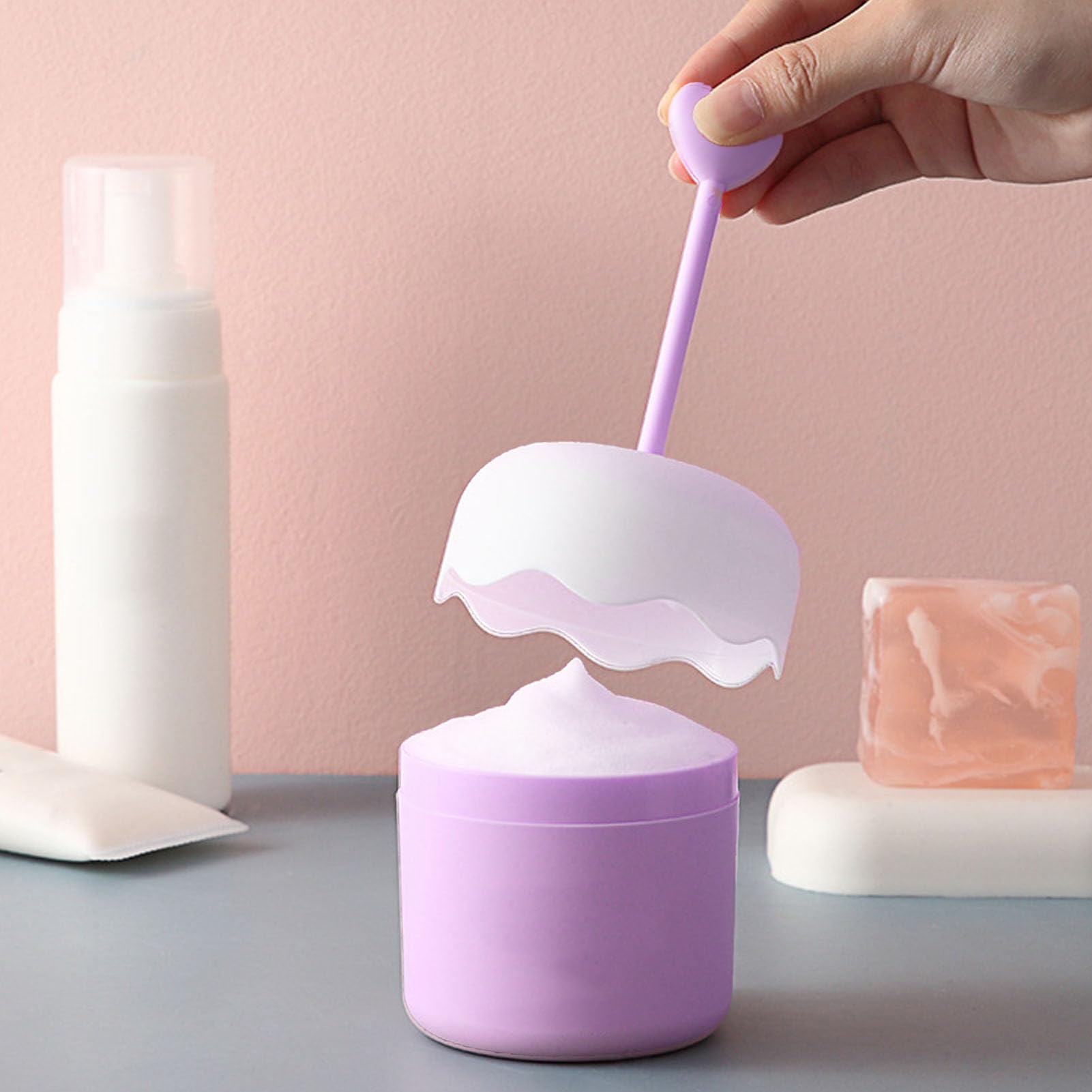 Portable Foam Maker Cup - Bubble Cleansing Device for Shower & Bath | Creates Rich Lather for Body Wash, Face Cleanser & Shaving | Travel-Friendly Bath Accessory (Purple)