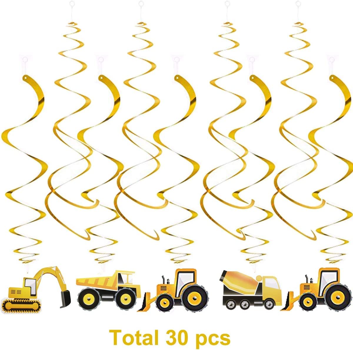 30PCS Construction Theme Hanging Swirl Decorations - Excavator Bulldozer Car Party Supplies for Birthday, Baby Shower, Construction Themed Events - Perfect for Ceiling Decor, Classroom Parties, and Kids Room Decorations