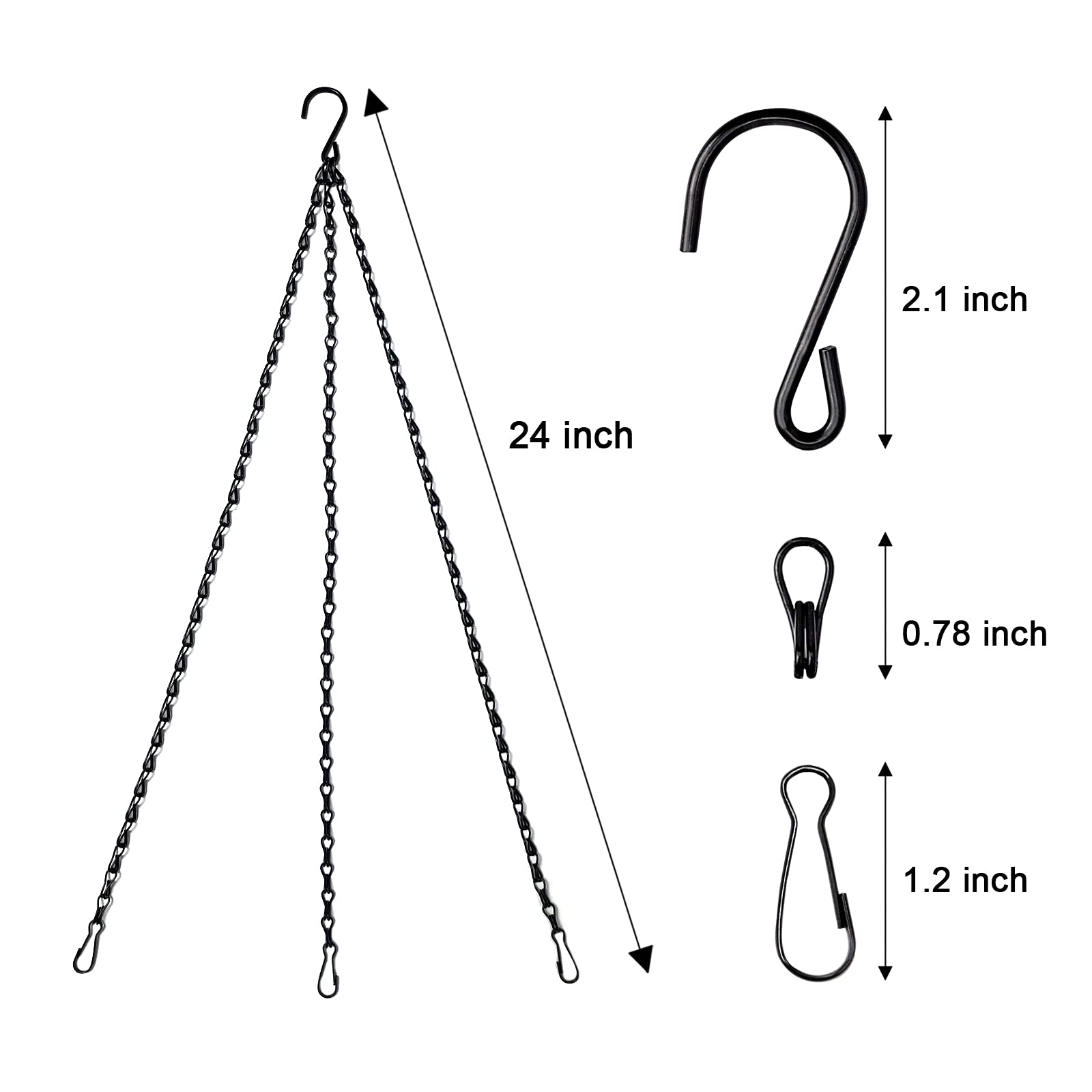 Benvo 24 Inch Heavy Duty Plant Hanging Chains - 3-Pack Replacement Hangers for Flower Pots, Baskets, Lanterns & Bird Feeders | Indoor/Outdoor Decor for Patio, Garden & Home