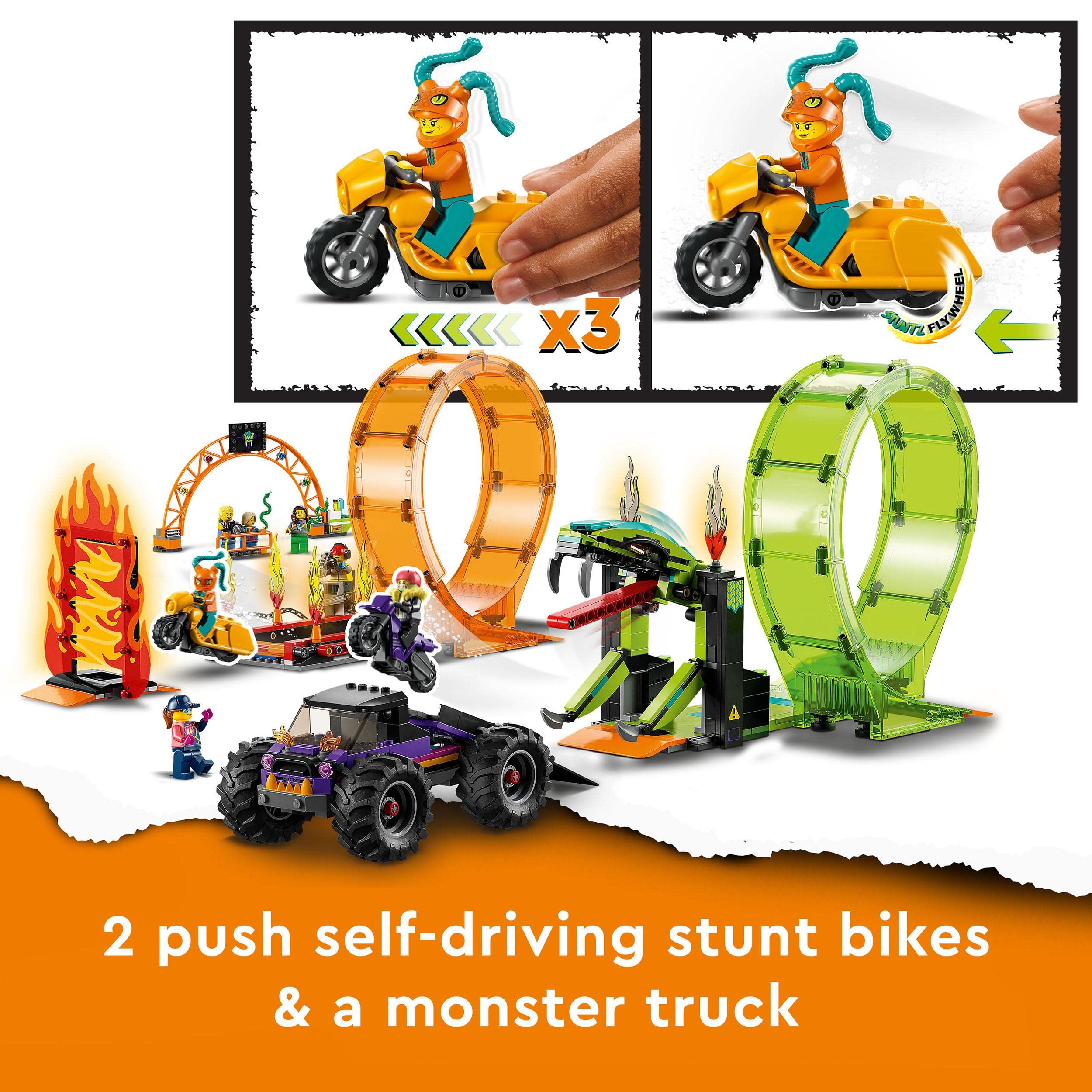 LEGO 60339 City Stuntz Stunt Arena with Double Loop - Monster Truck Toy with Ramp & Stuntman Minifigures - Building Set for Kids Ages 7+ - Perfect for Creative Play & Stunt Show Adventures