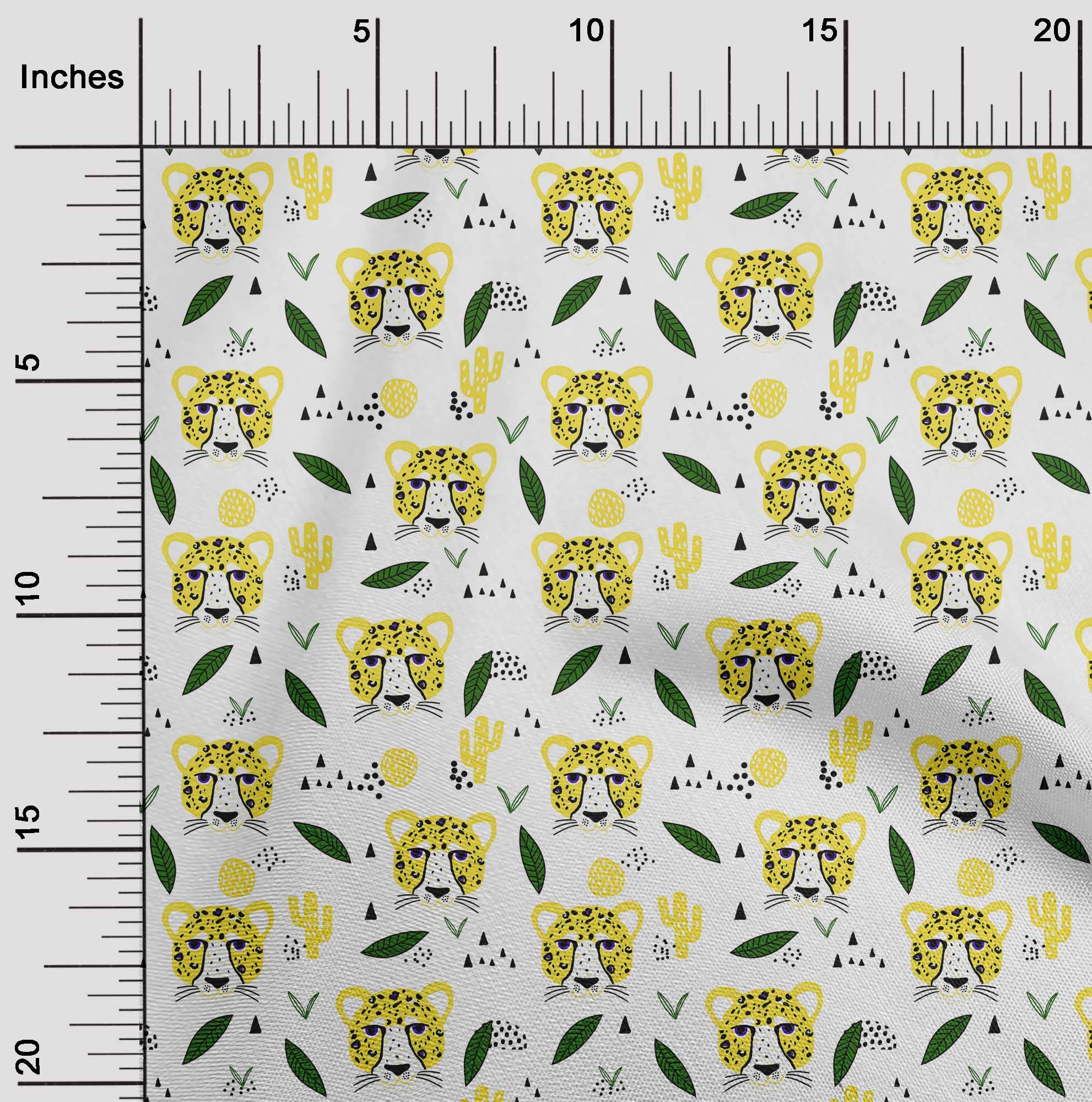 Premium 100% Cotton Cambric Fabric - Yellow Kids Animal Print DIY Sewing Material by The Yard (56