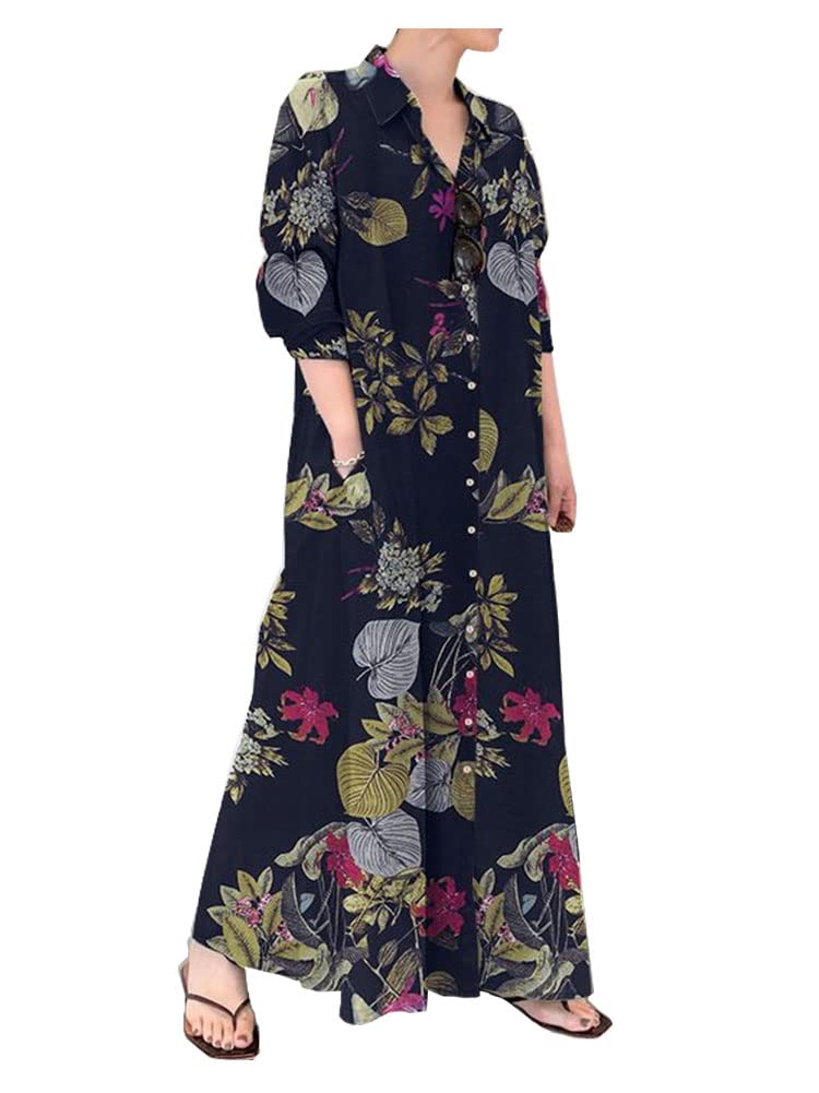 Ladyful Women's Casual Printed Button Down Cotton Linen Shirt Dress - Stylish & Comfortable Summer Outfit for Beach, Office & Date Night