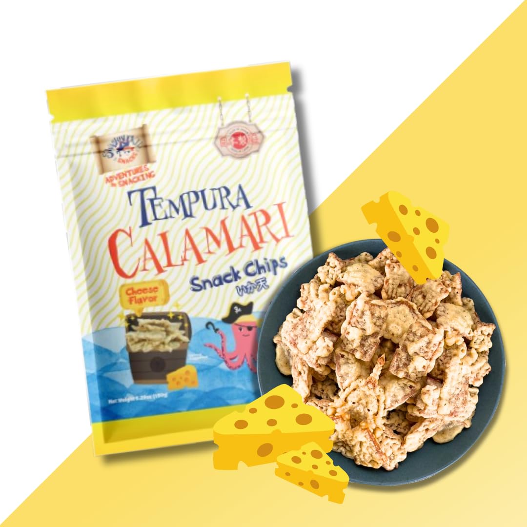 Crispy Tempura Calamari Snack Chips - Cheese Flavor 5.29oz (150g) | Japanese Otsumami Seafood Snacks | Made in Japan | Perfect for Parties, Movie Nights & On-the-Go Snacking