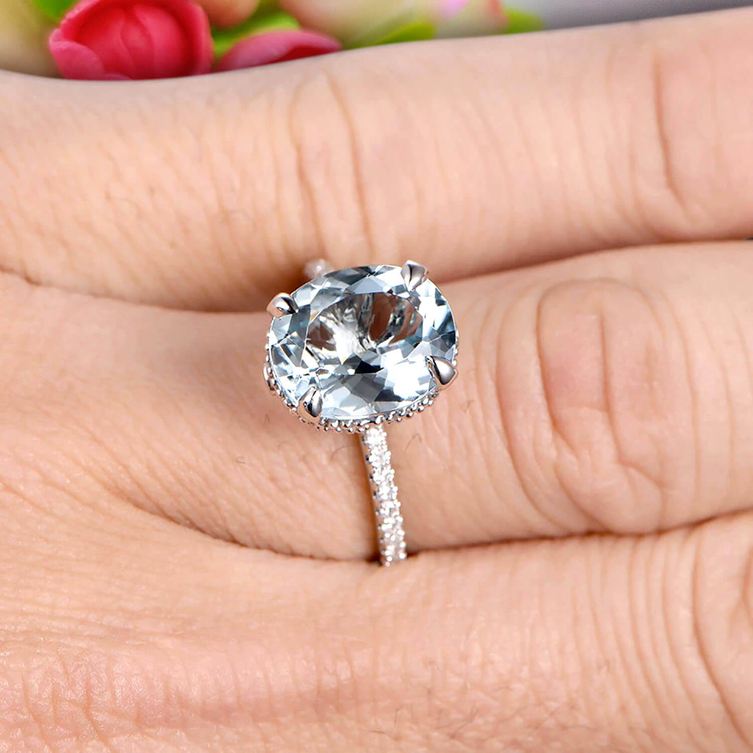 1.50 Carat Oval Cut Aquamarine Engagement Ring in 10k Rose Gold - Perfect for Proposals, Anniversaries & Romantic Occasions