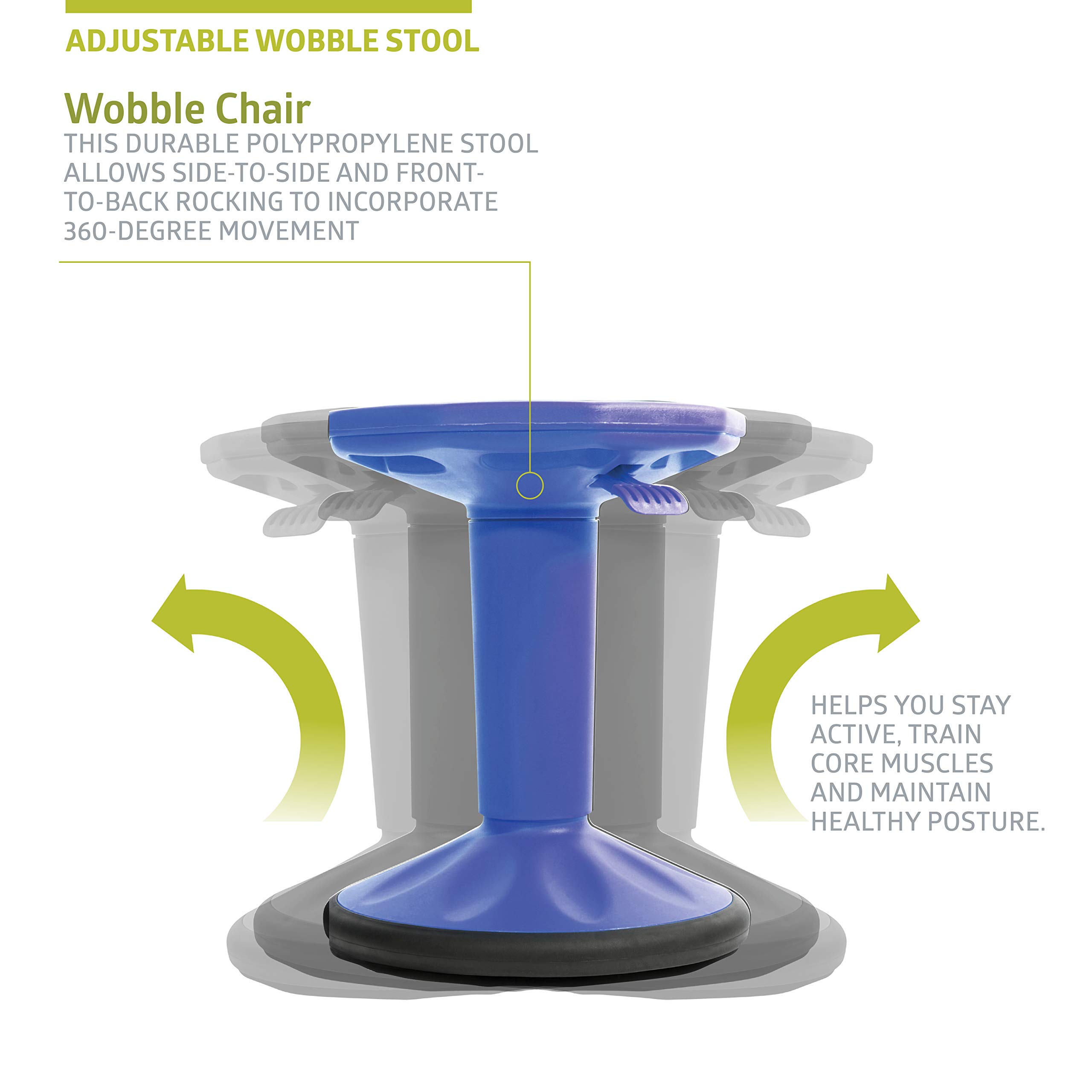 Pearington SitFree Height Adjustable Wobble Stool - Active Flexible Seating Chair for Kids & Adults - Ergonomic Office & School Chair - Blue - Perfect for Home Office, Classroom & Standing Desk Work