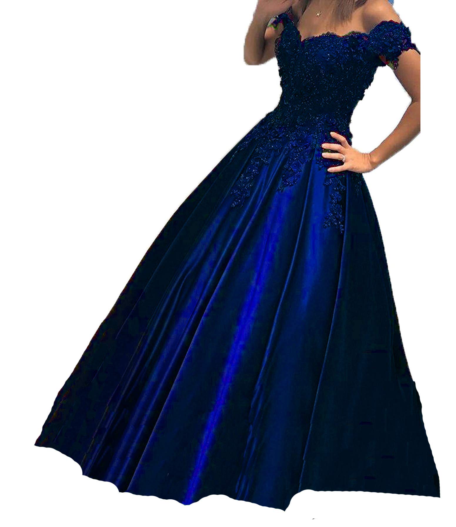 Lemai Long Off The Shoulder Floral Beaded Lace Appliques Prom Evening Dresses - Elegant Formal Gown for Homecoming, Wedding & Special Occasions