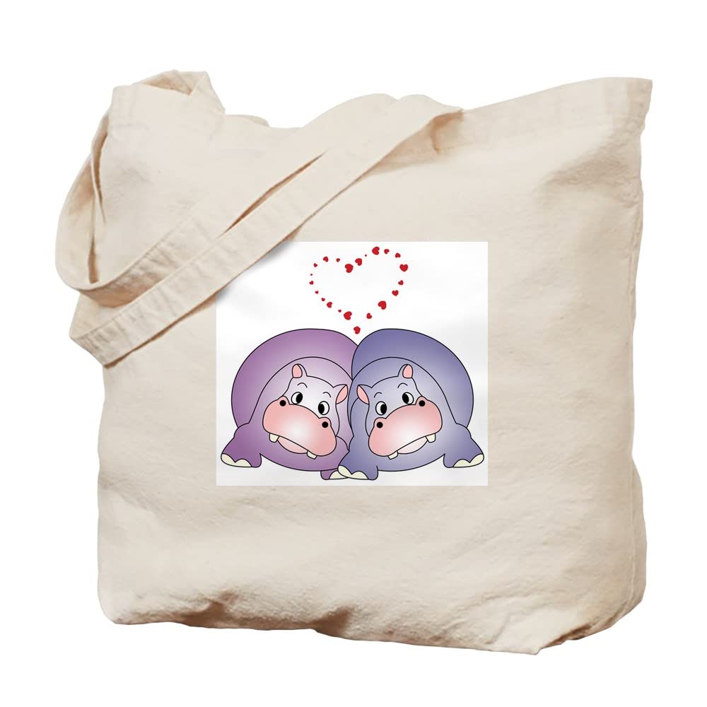 Hippo Love Natural Canvas Tote Bag - Eco-Friendly Reusable Shopping Bag for Groceries, Beach & Daily Use | Durable Cotton Carryall Gift