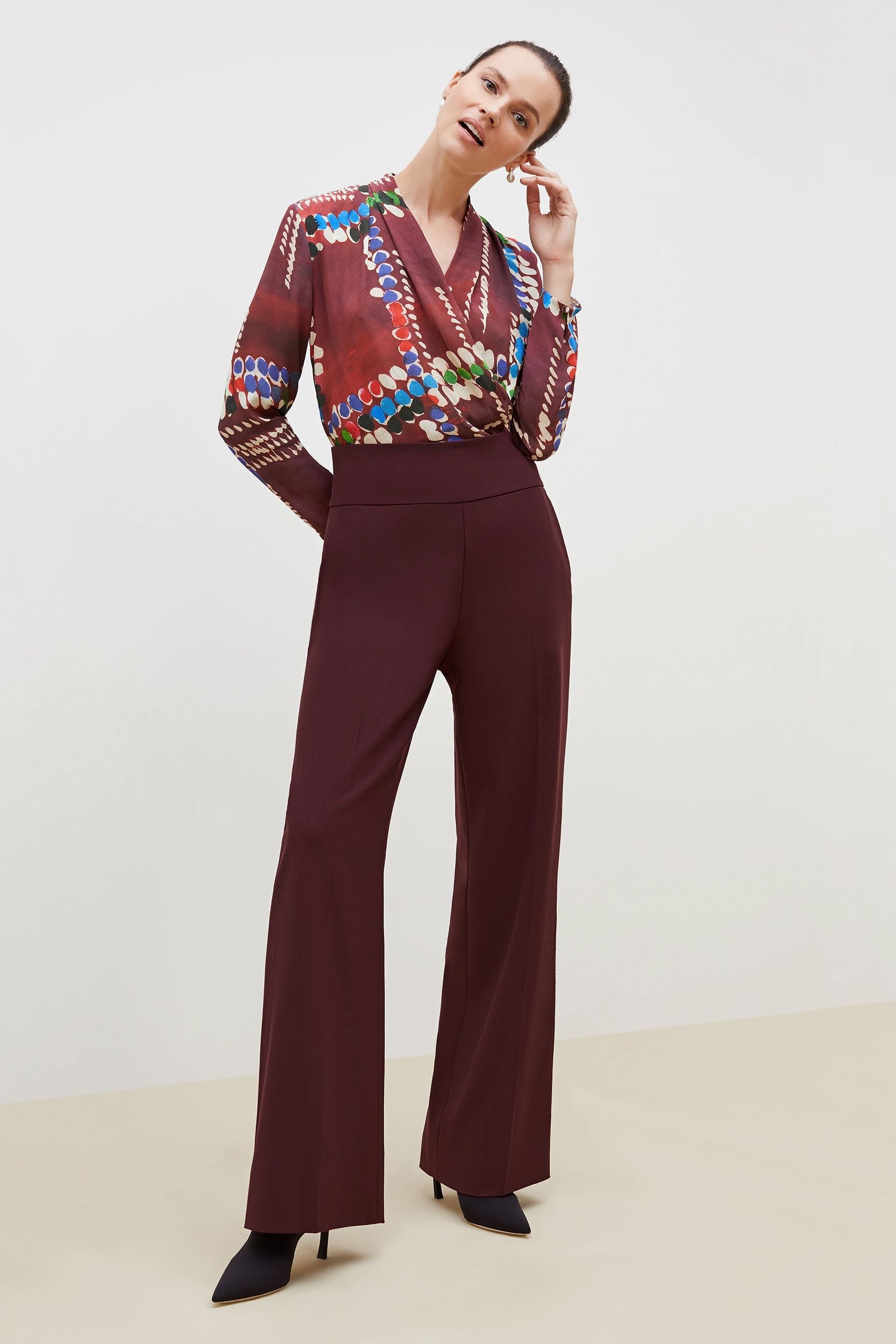 Hadley Pant - Sharkskin Garnet Color Women's Trousers for Office & Business Casual Wear